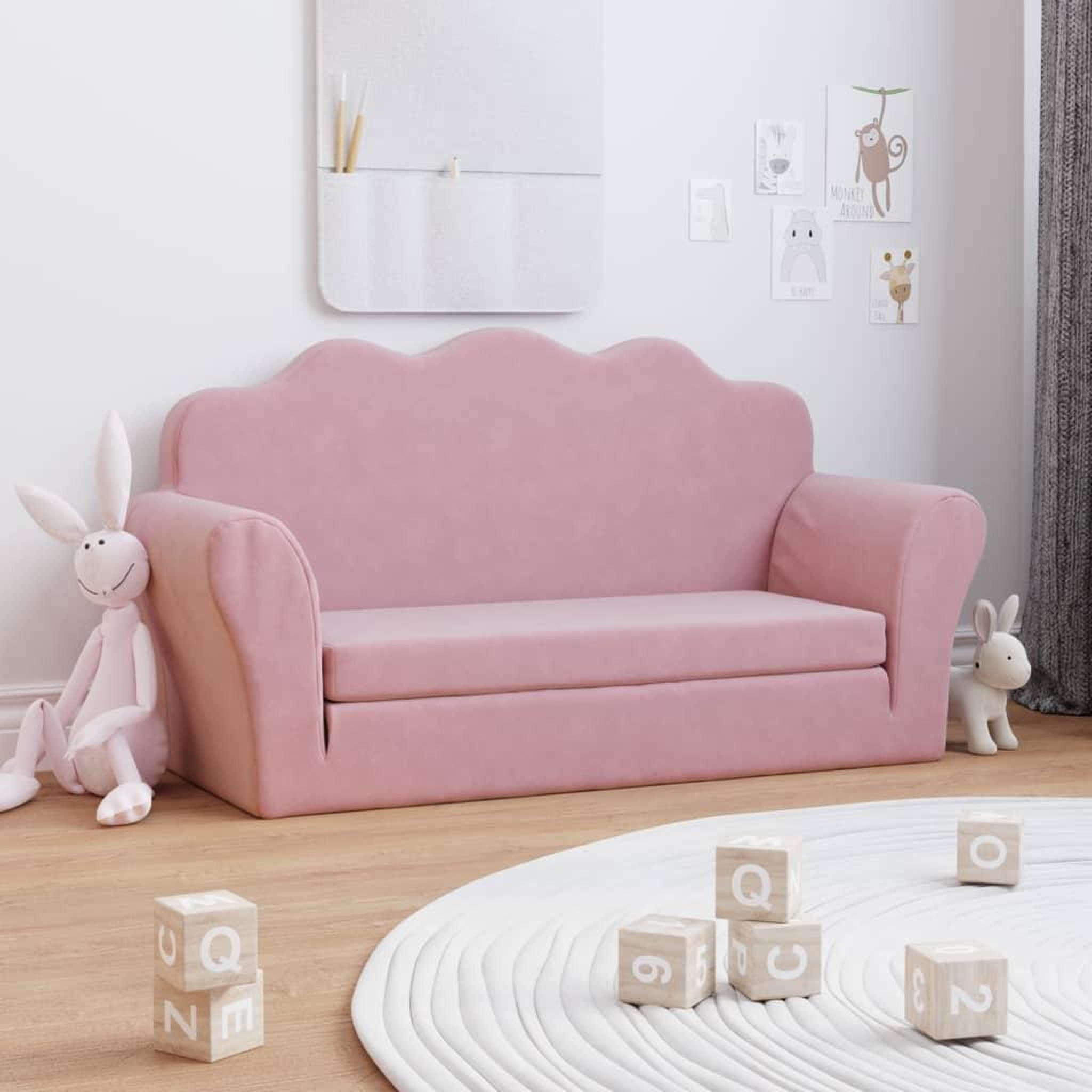VIDAXL Canape-lit pour enfants 2 places rose peluche douce