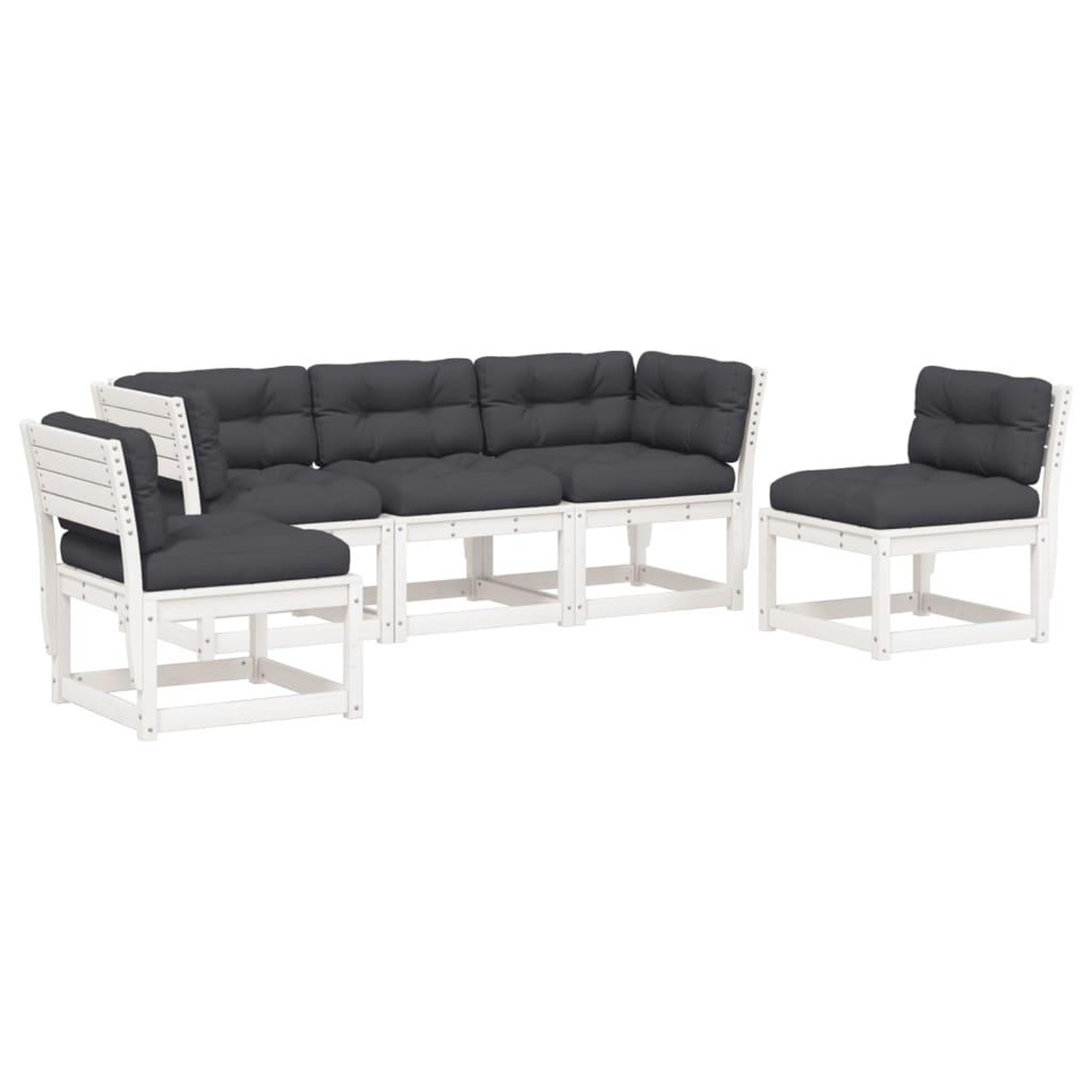 Voir la diapositive 2 : VIDAXL Salon de jardin 5 pcs avec coussins blanc bois massif de pin