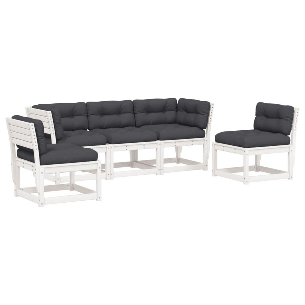 VIDAXL Salon de jardin 5 pcs avec coussins blanc bois massif de pin