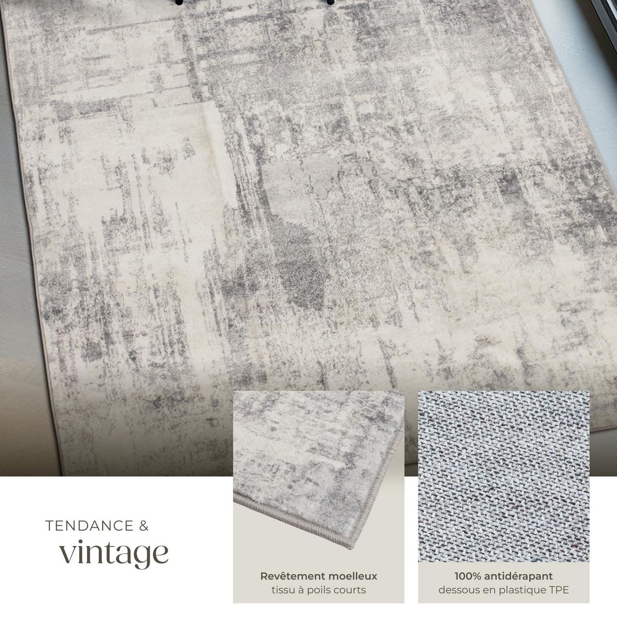 tectake Tapis design vintage à poils courts en laine synthétique et feutre beige/gris 200 x 274 cm