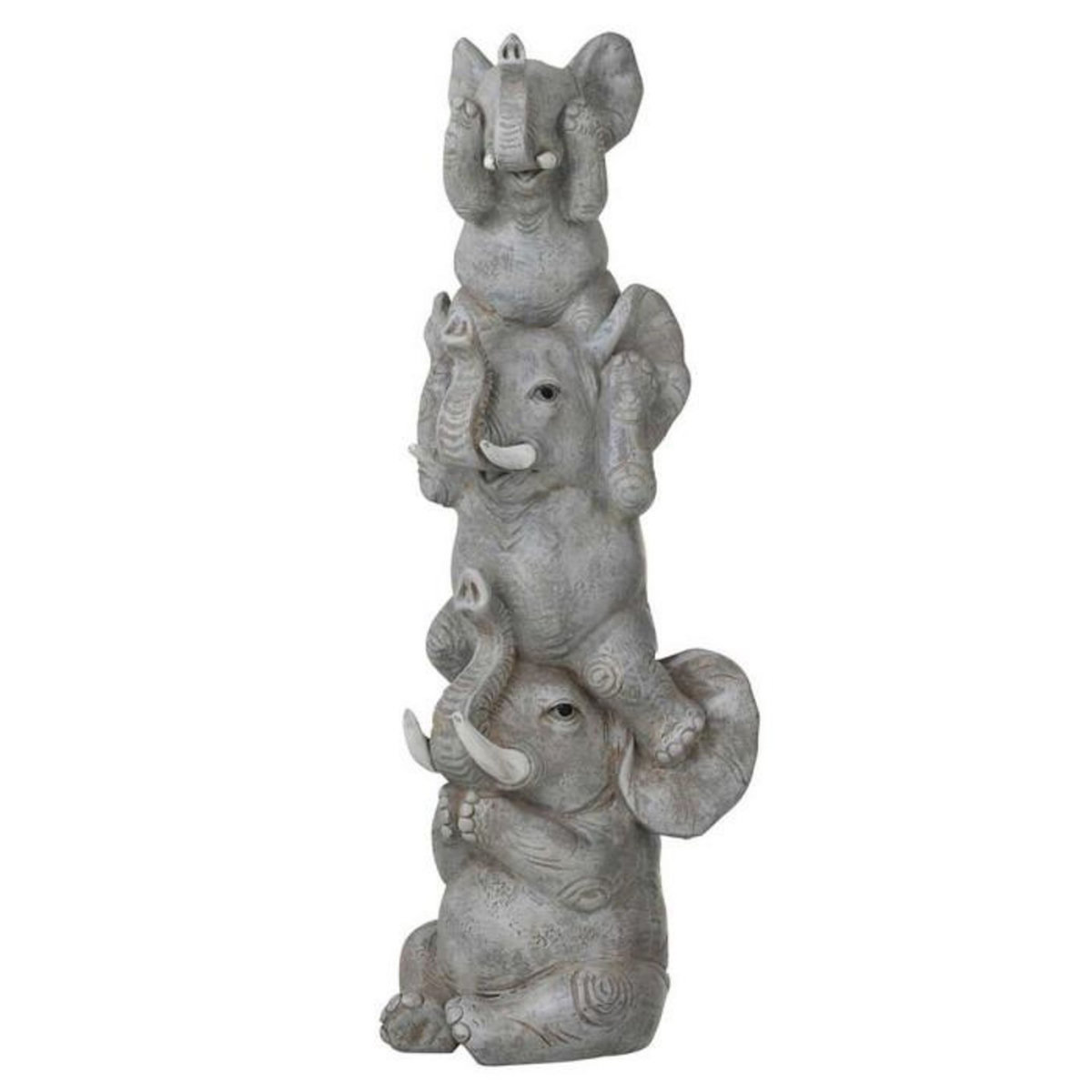 Paris Prix Statuette Déco en Résine  3 Éléphants  32cm Gris