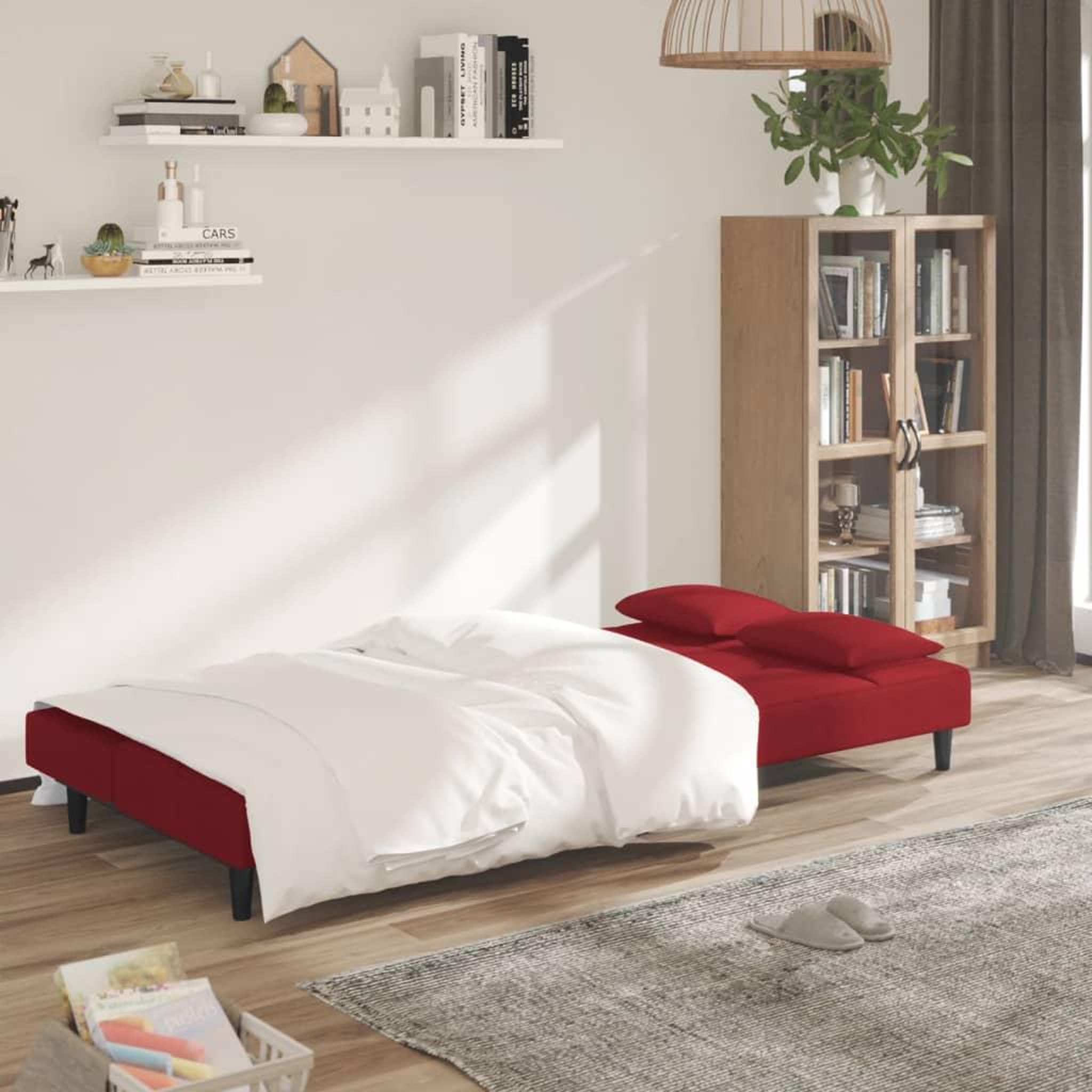 Voir la diapositive 3 : VIDAXL Canape-lit a 2 places et deux oreillers Rouge bordeaux Velours