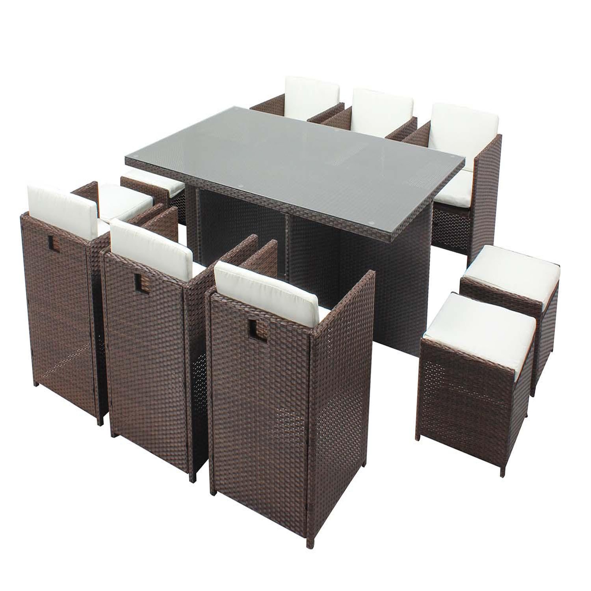 CONCEPT USINE Table et chaises 10 places encastrables résine marron-blanc MIAMI