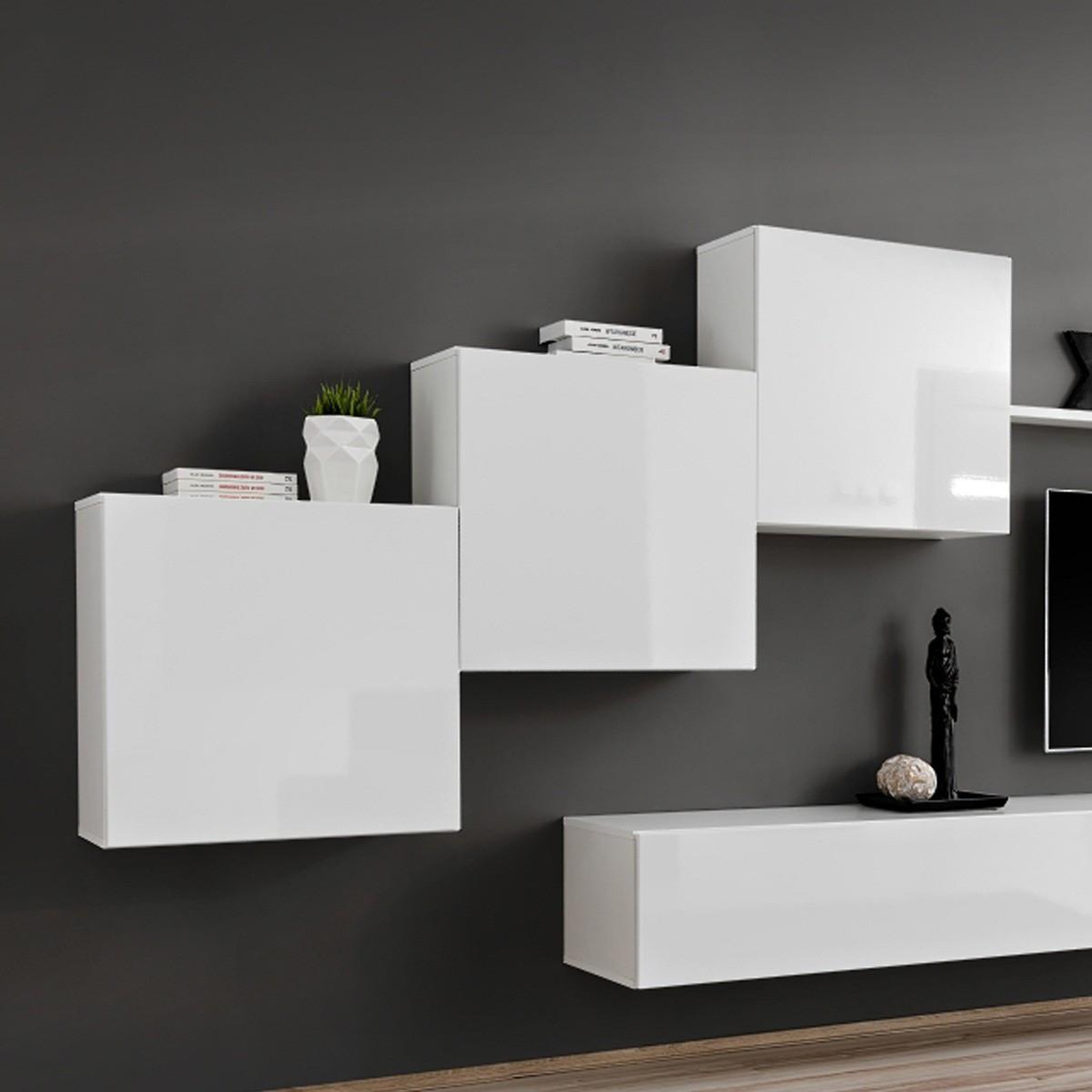 Voir la diapositive 2 : Paris Prix Meuble tv mural design  switch x  330cm blanc