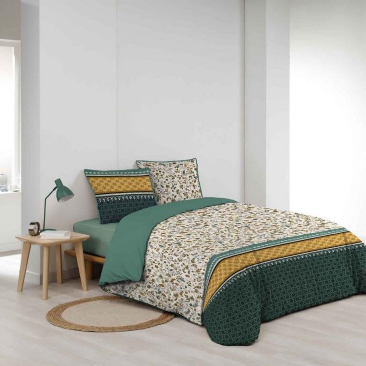 Paris Prix Parure de Lit 3 Pièces  Fleurine  260x240cm Vert