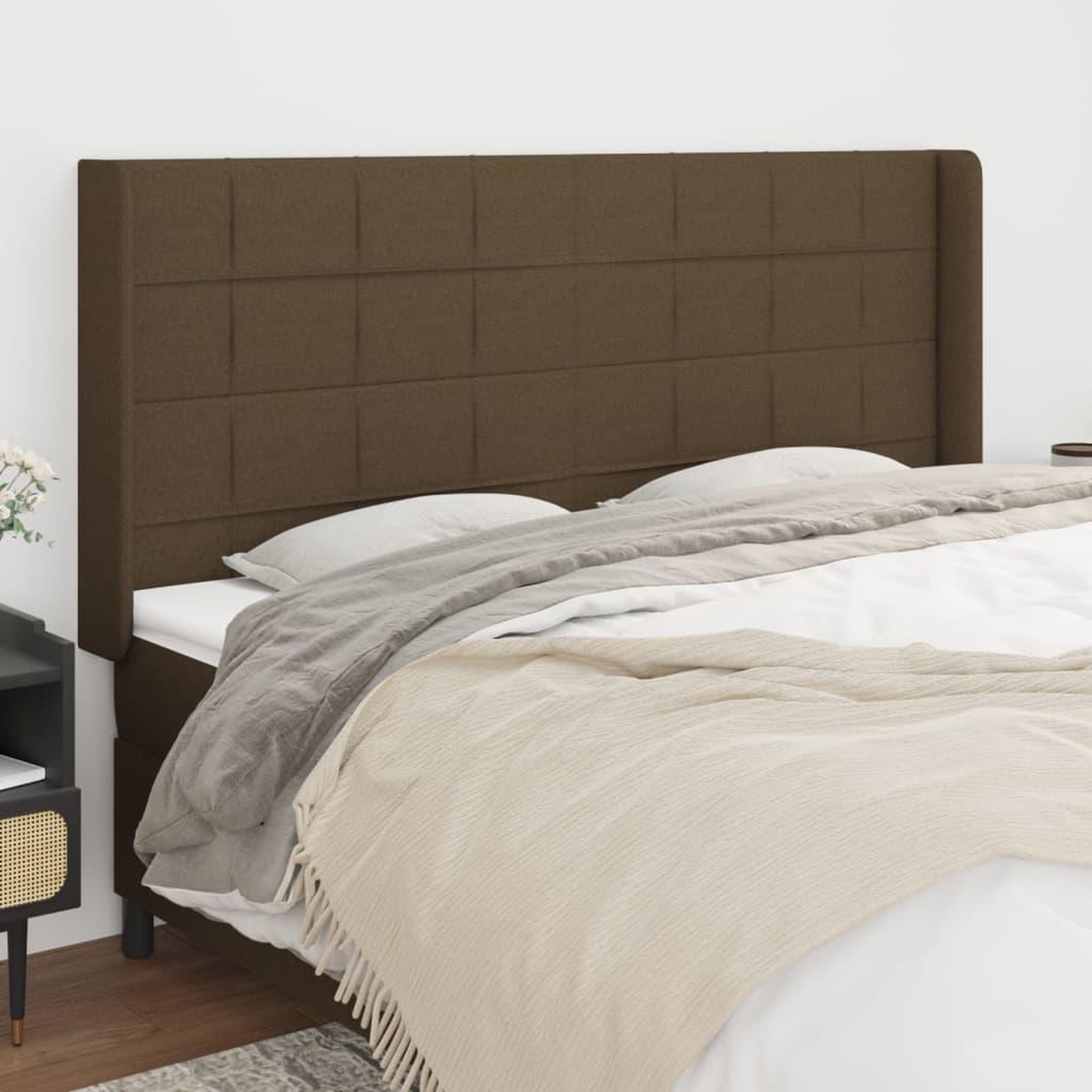 Voir la diapositive 1 : VIDAXL Tete de lit avec oreilles Marron fonce 203x16x118/128 cm Tissu
