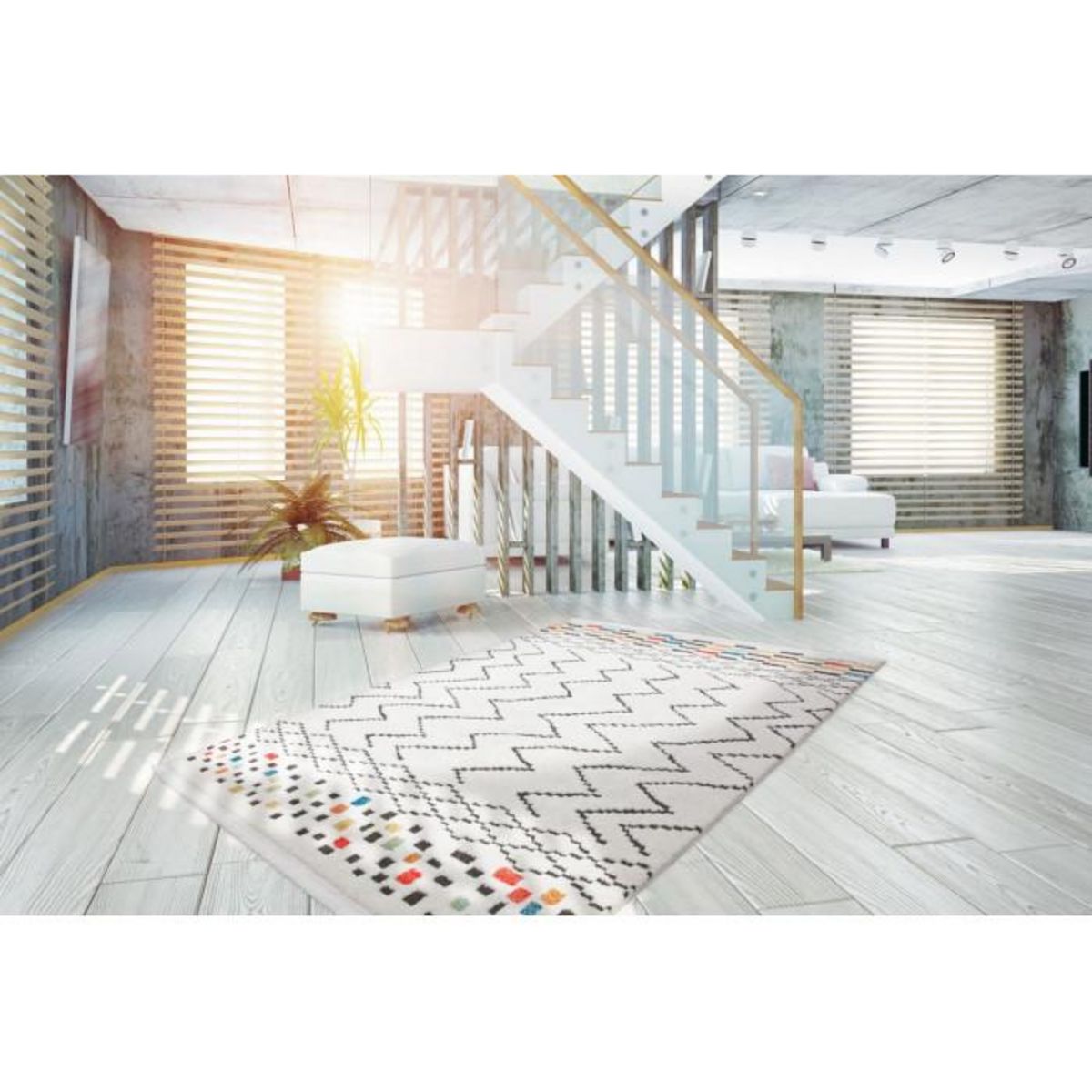 Paris Prix Tapis Ethnique à Franges  Agadir  Noir & Multicolore