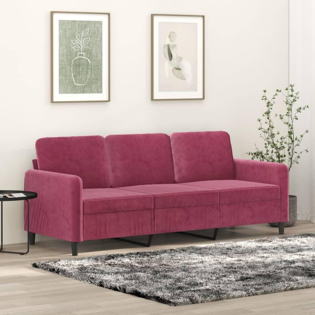 VIDAXL Canape a 3 places Rouge bordeaux 180 cm Velours
