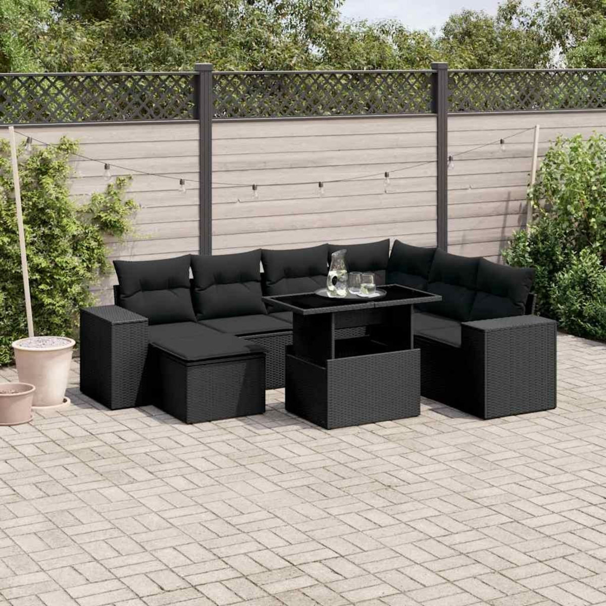 VIDAXL Salon de jardin 8 pcs avec coussins noir resine tressee
