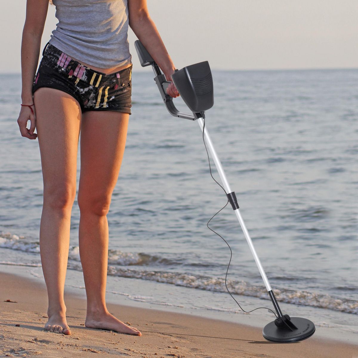 OUTSUNNY Détecteur de métaux - sensibilité, volume ajustable - bobine étanche, manche telescopique - alu. ABS noir