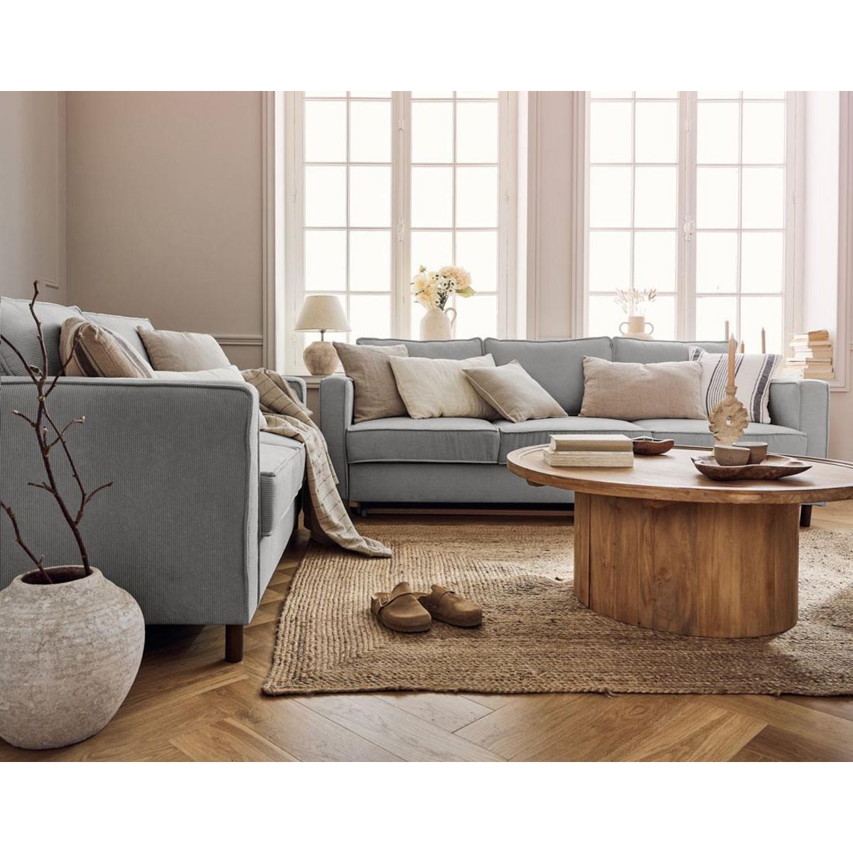 LISA DESIGN Jake - canapé 2 places en velours côtelé - pieds bois foncé