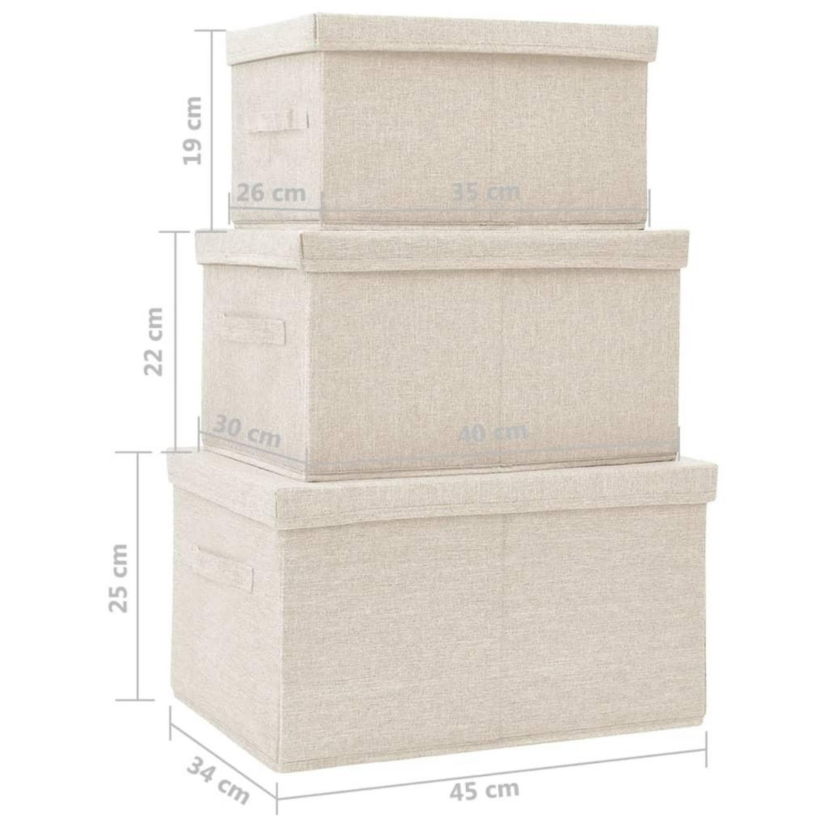 VIDAXL Boîtes de rangement empilables 3 pcs Tissu Creme