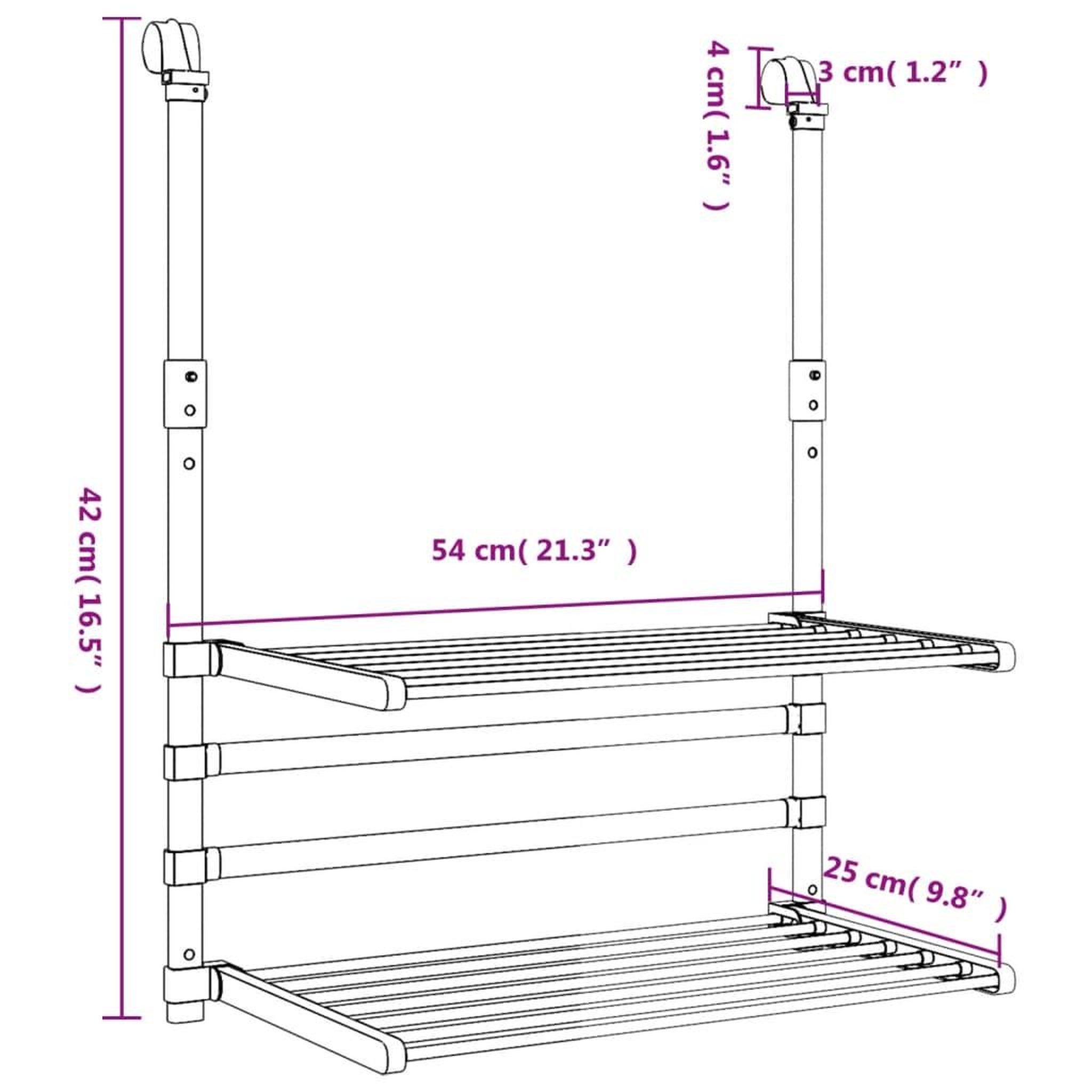 Voir la diapositive 6 : VIDAXL Sechoir a linge pour balcon 54x25x42 cm aluminium