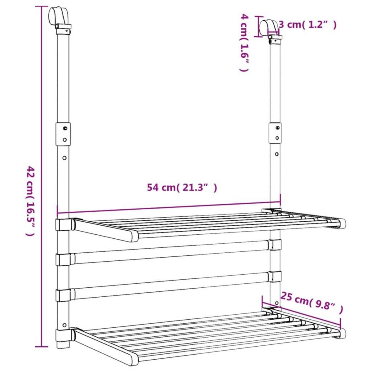 VIDAXL Sechoir a linge pour balcon 54x25x42 cm aluminium