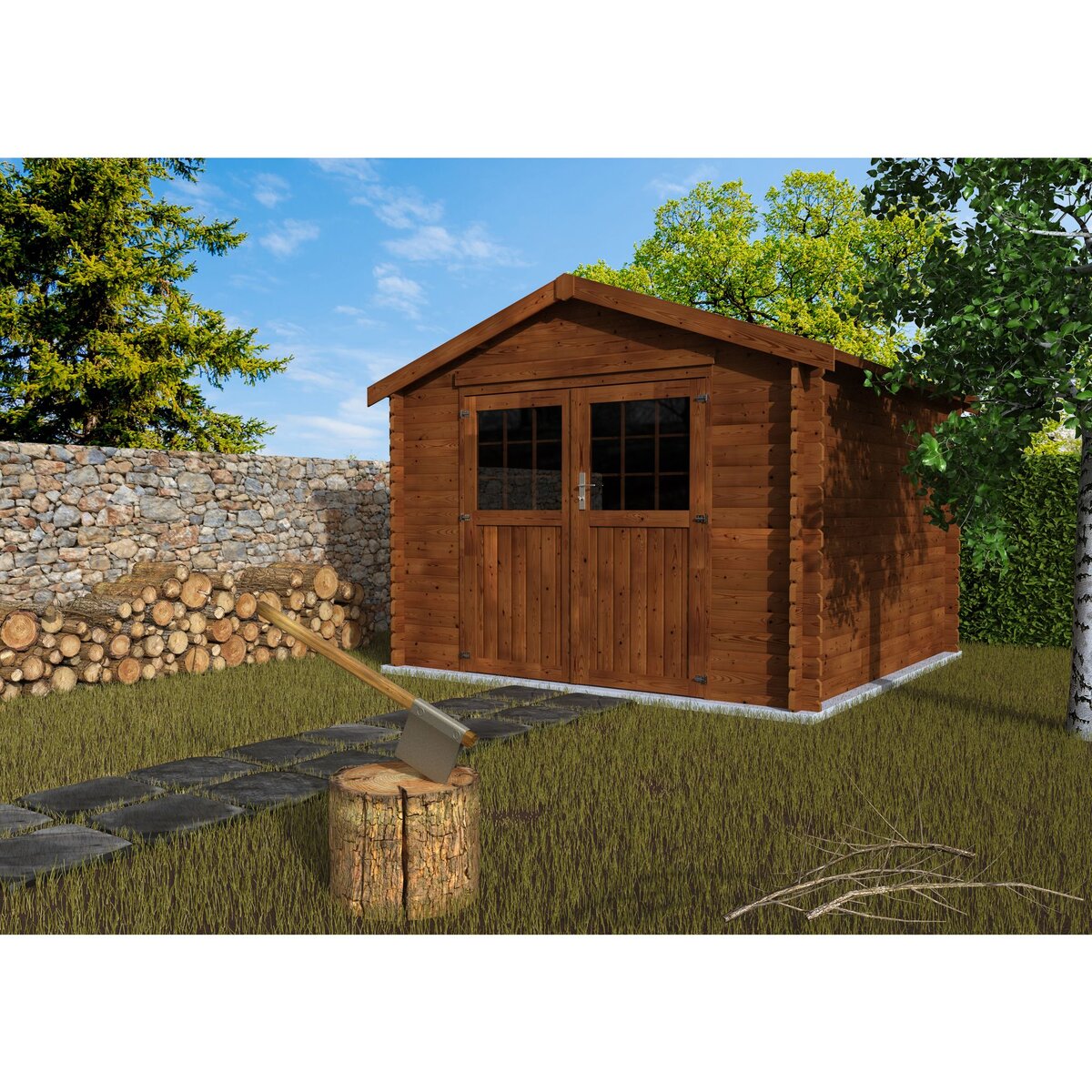 DECOR ET JARDIN Abri chalet de jardin bois Autoclavé - 7.42m² - VALODEAL