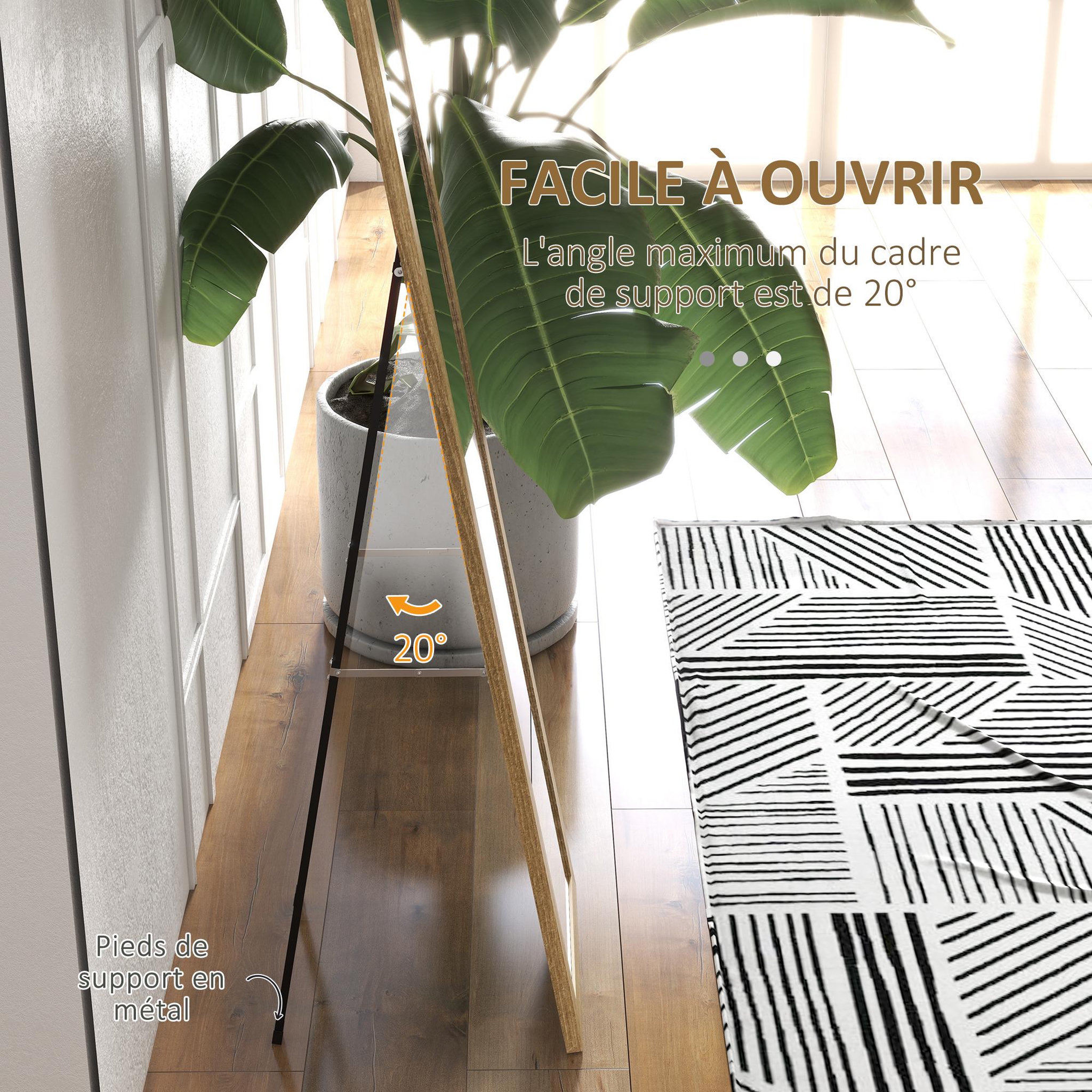 Voir la diapositive 6 : HOMCOM Miroir sur pied et mural rectangulaire dim. 37L x 40l x 157H cm piètement métal noir aspect chêne clair
