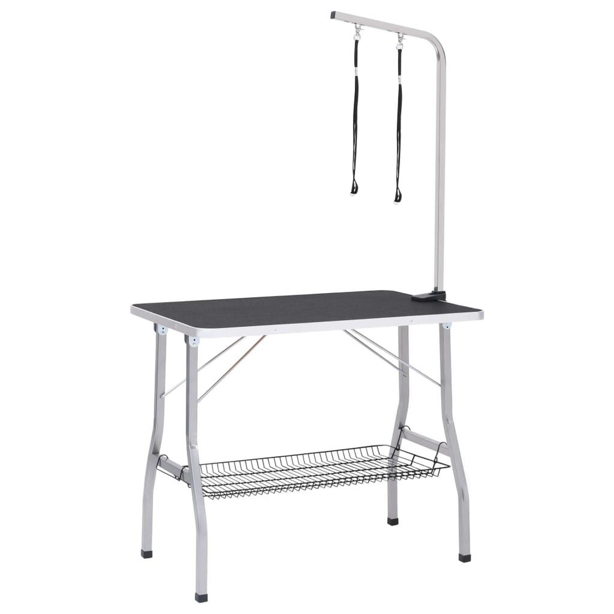 VIDAXL Table de toilettage reglable de chiens avec 2 boucles et panier