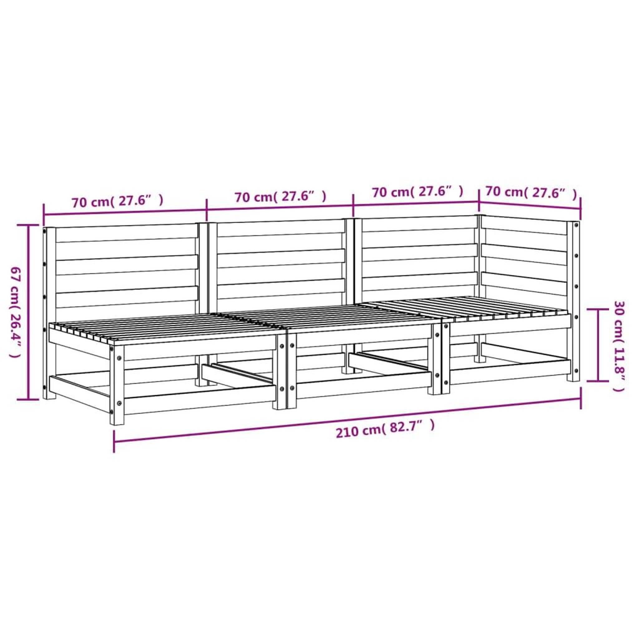 Voir la diapositive 6 : VIDAXL Canape de jardin 3 places cire marron bois de pin massif