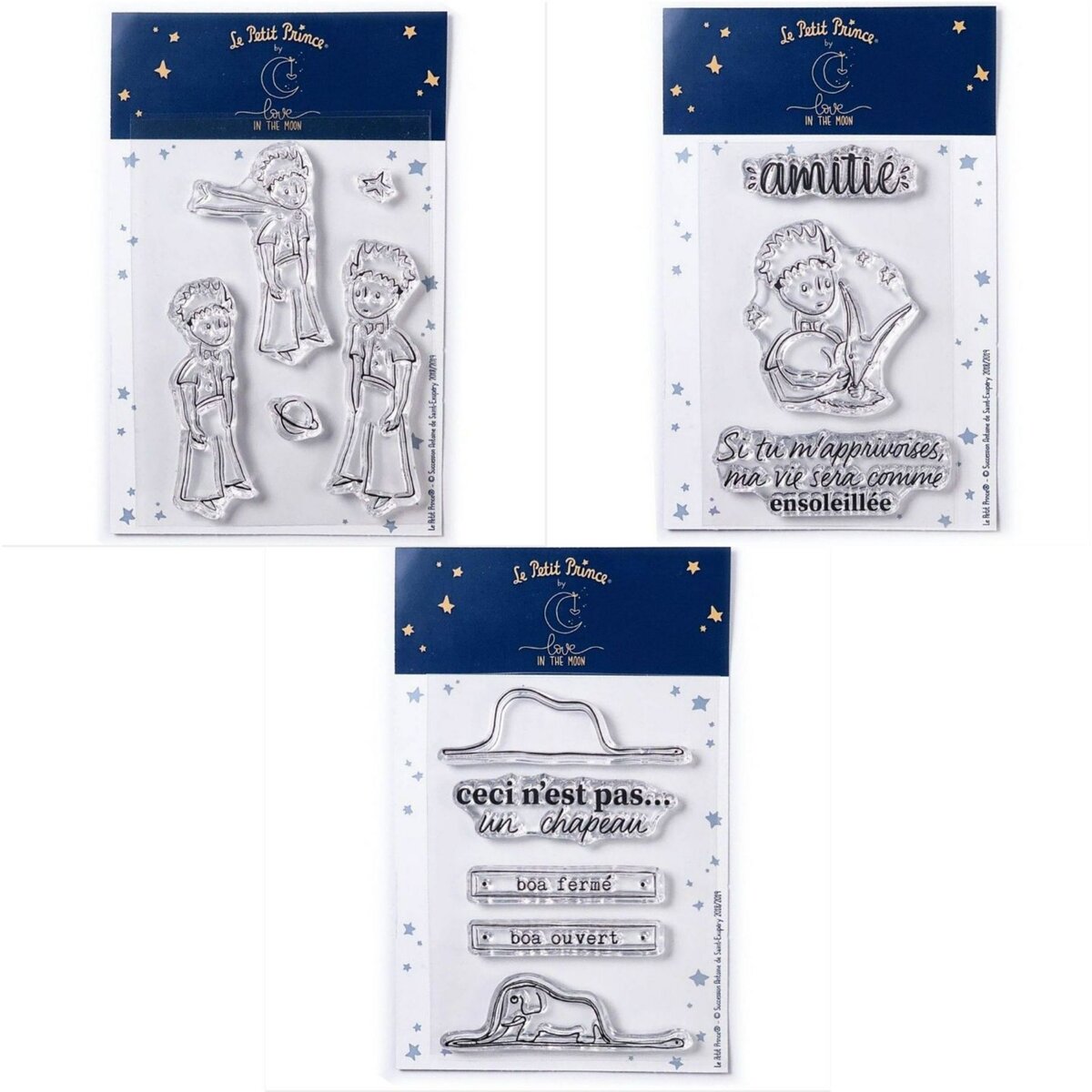  13 Tampons transparents Le Petit Prince Etoiles + Renard + Boa Eléphant