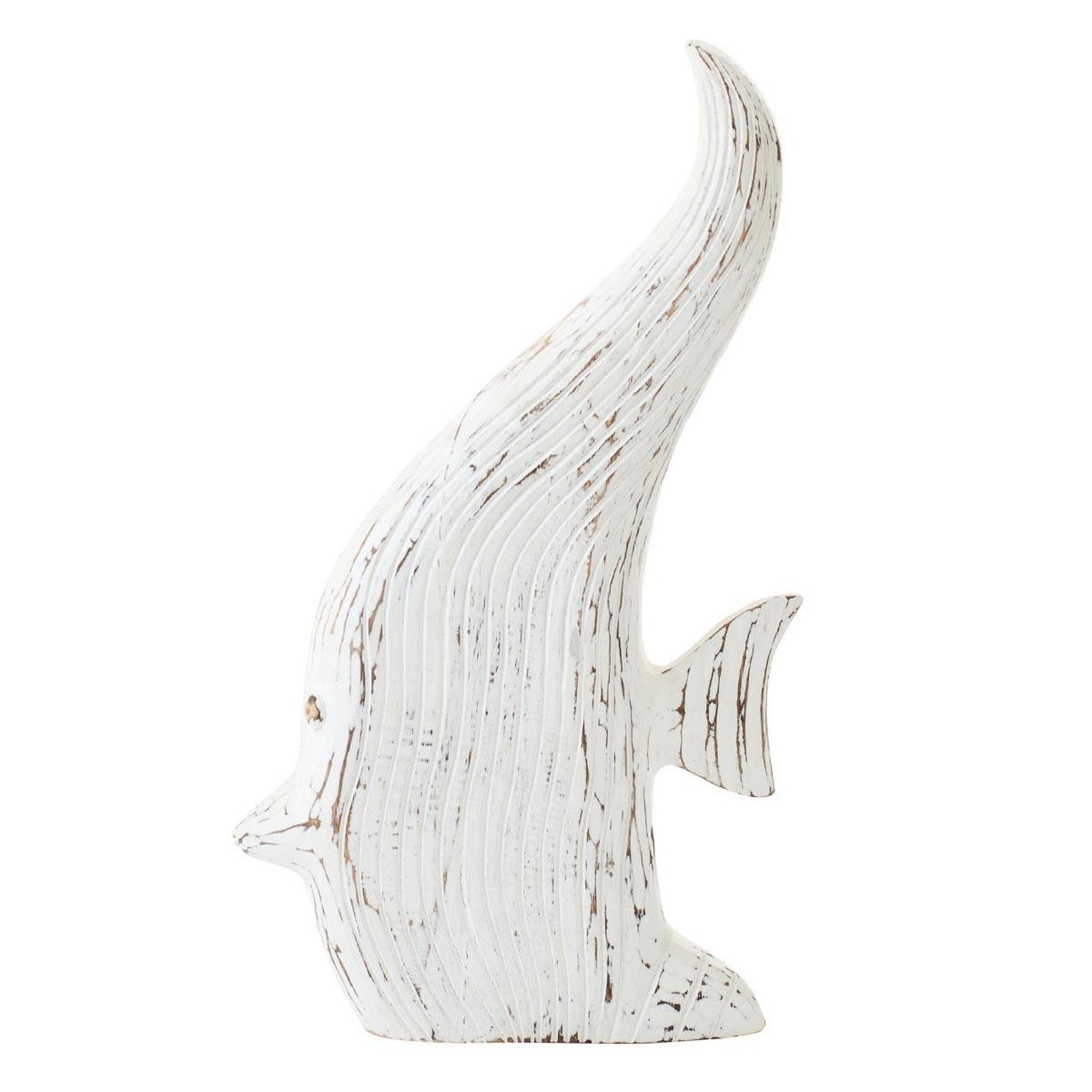 J-LINE Statuette déco en bois  poisson antique  50cm blanc