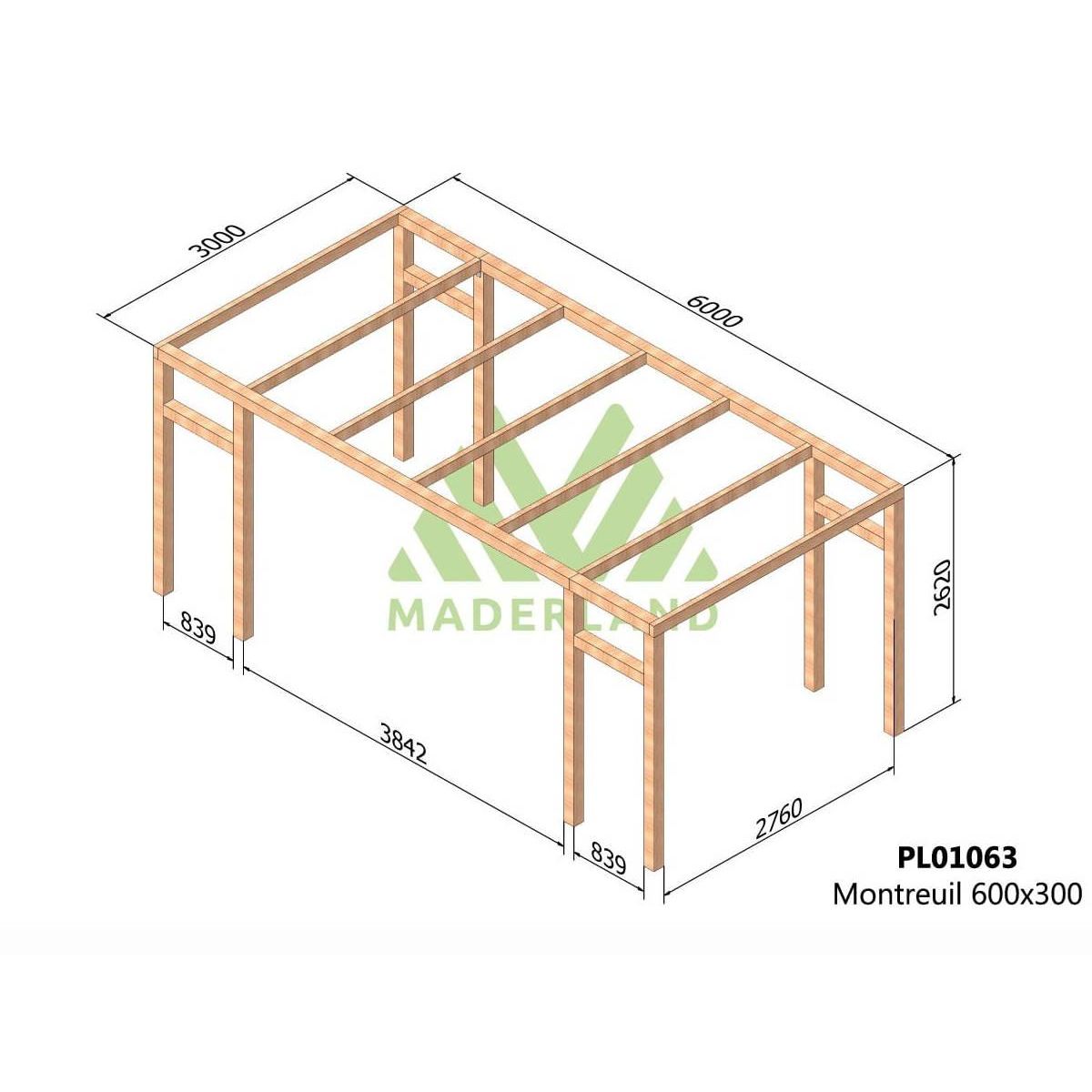 JARDIDECO Pergola en bois lamellé-collé Montreuil 600 x 300 cm - Maderland