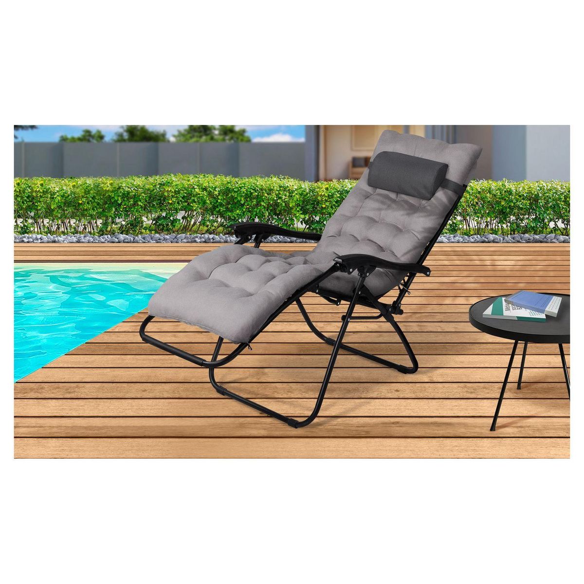 Inkazen Fauteuils de jardin Relax avec coussin gris anthracite  - Lot de 2