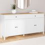 Voir la diapositive 2 : ID MARKET Buffet 160cm ACHILLE 4 portes et 2 tiroirs blanc et plateau bois