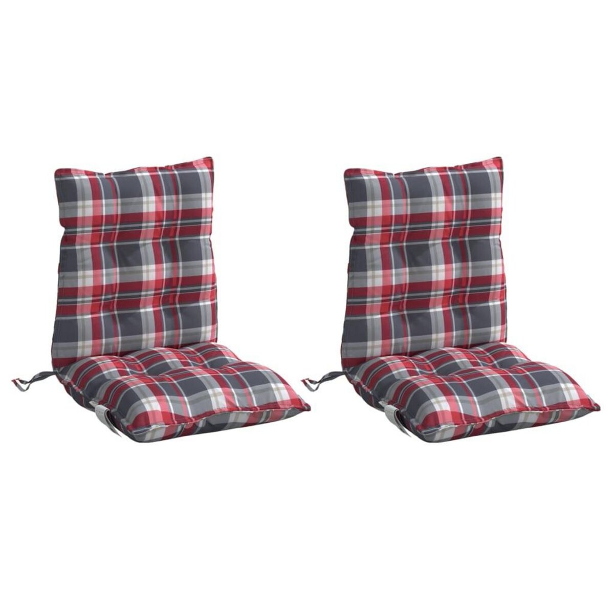 VIDAXL Coussins de chaise a dossier bas lot de 2 motif carreaux rouge