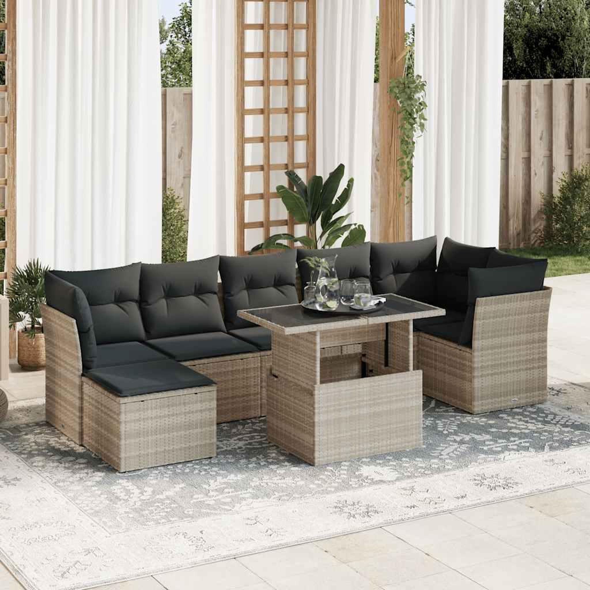 VIDAXL Salon de jardin 8 pcs avec coussins gris clair resine tressee
