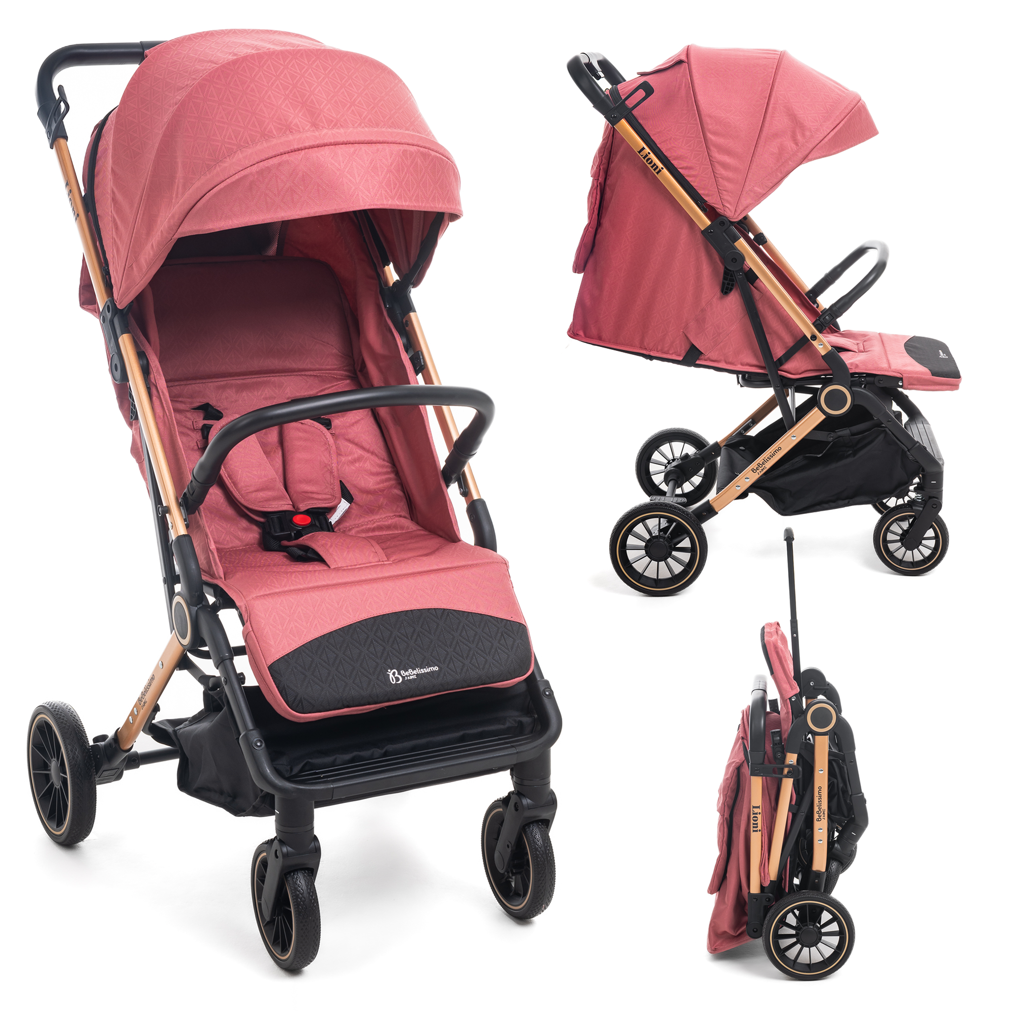 Voir la diapositive 1 : BEBELISSIMO Poussette Bébé Canne Ultra Compacte – Légère – Pliage à Une Main – Guidon Valise – Lioni - bordeaux