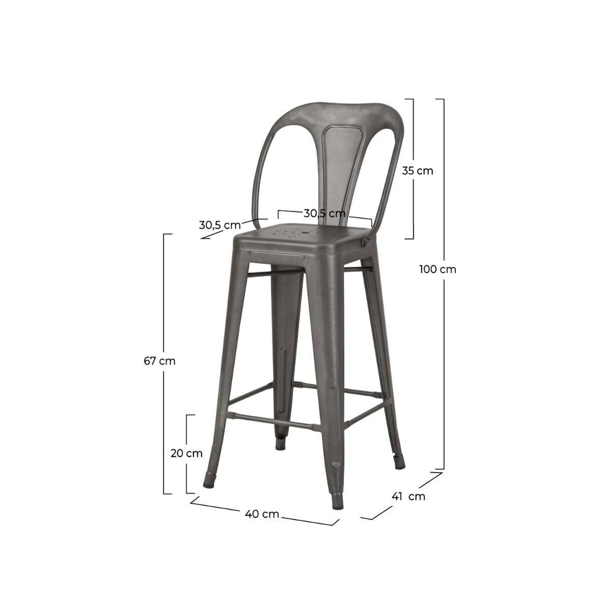 Rendez vous déco Lot de 2 chaises pour îlot central 67 cm en métal gris acier-Indus