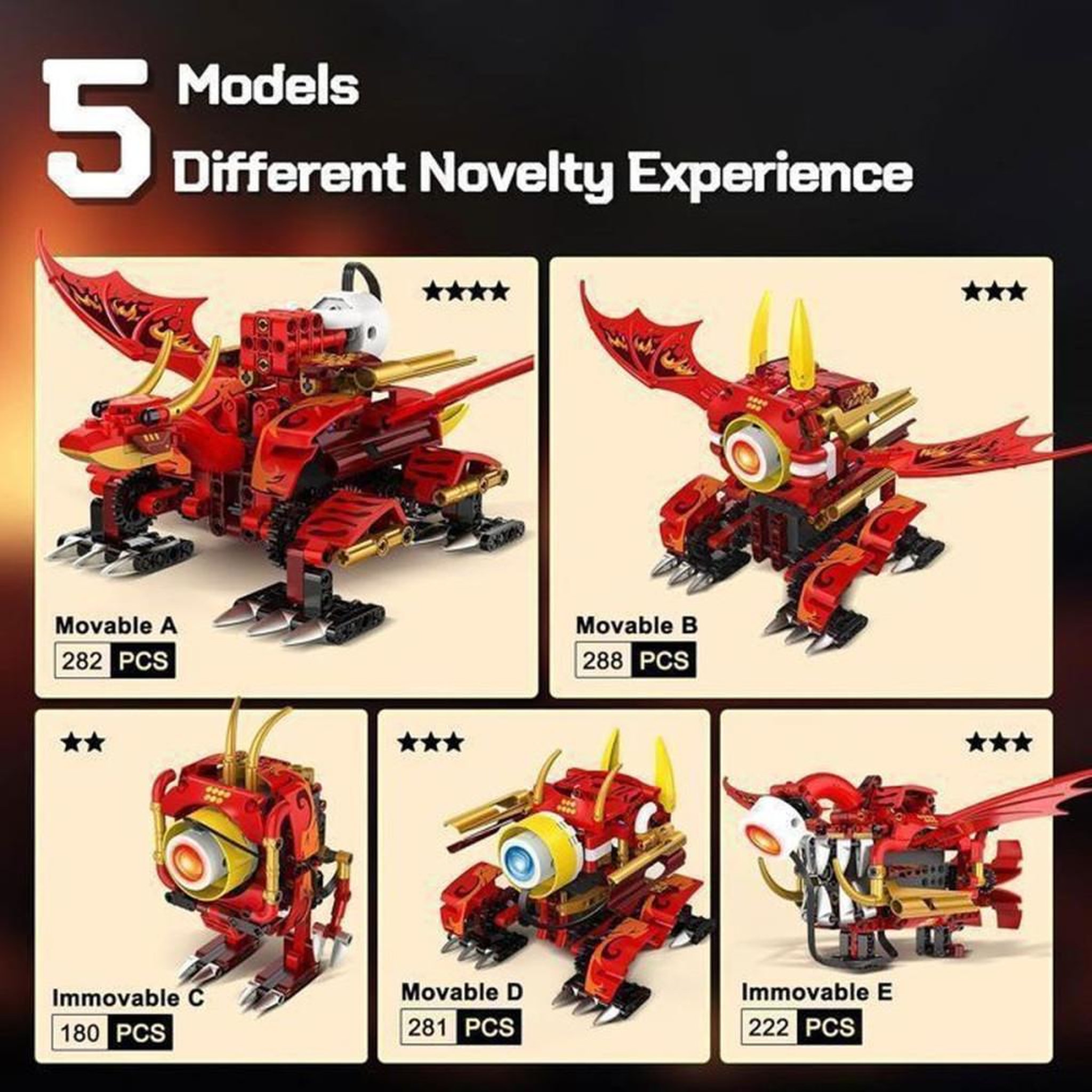 Voir la diapositive 2 : Robot Dragon RC 5-en-1 à construire, 354 pièces, yeux LED 6 couleurs, commande 2,4 GHz et app