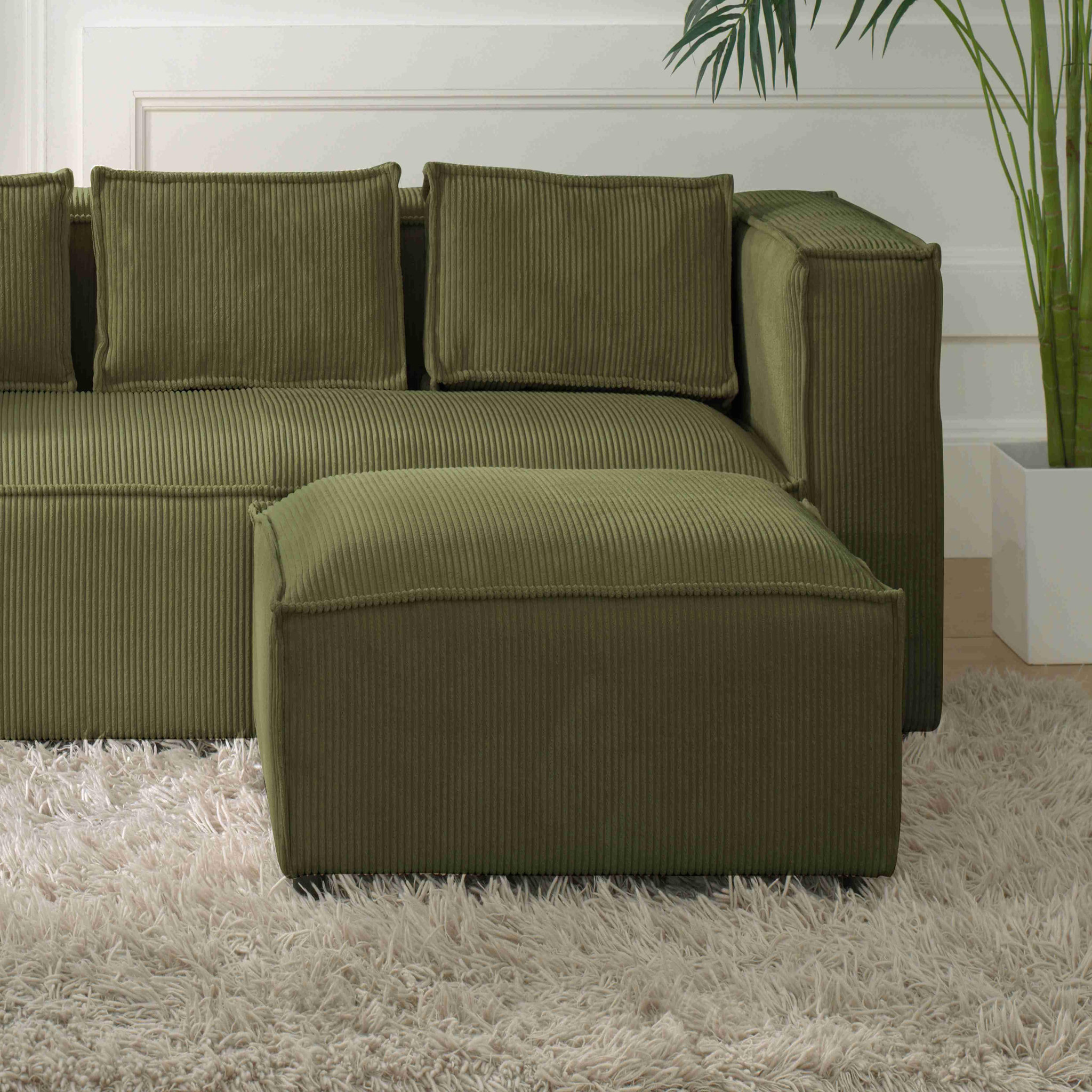 Voir la diapositive 2 : BEST MOBILIER Stella - pouf en velours côtelé - style contemporain