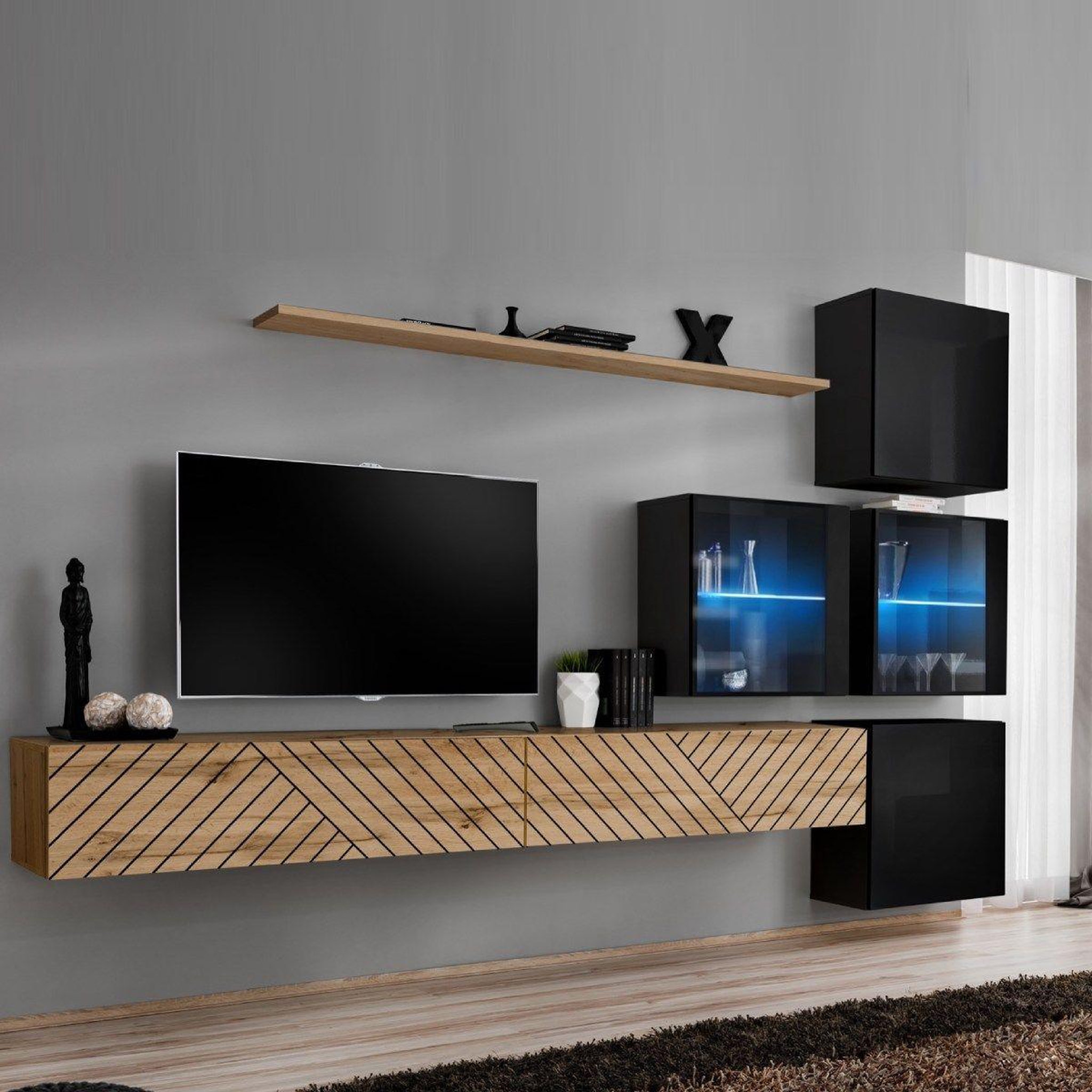 Paris Prix Ensemble meuble tv  switch lamel xix  310cm naturel & noir
