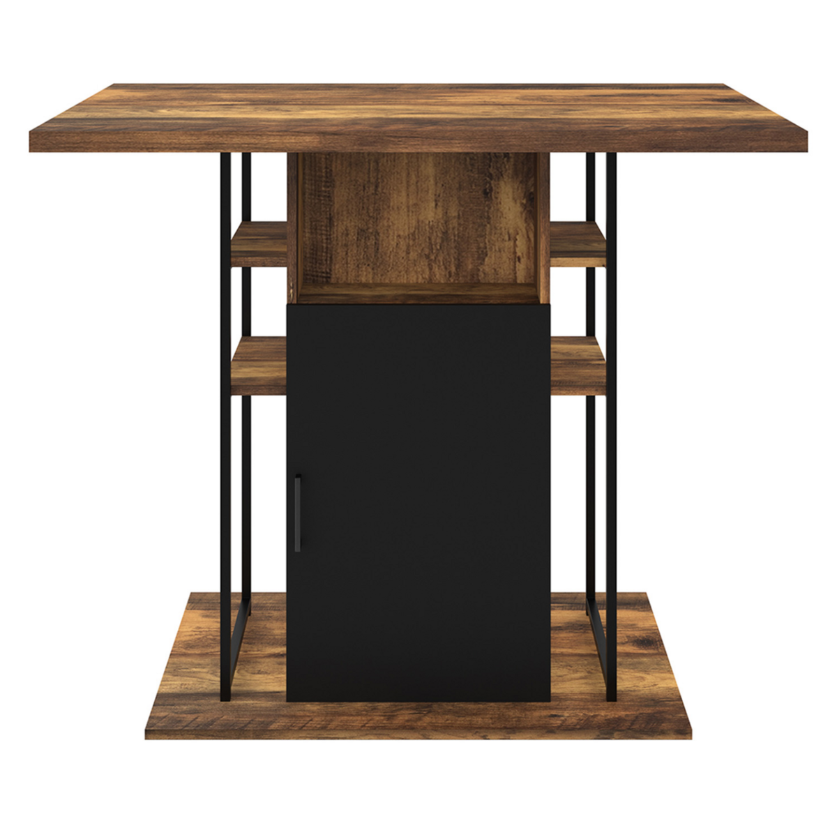 ID MARKET Ilot central UGO 110 cm bois noir et effet bois foncé HAWKINS avec rangements design industriel