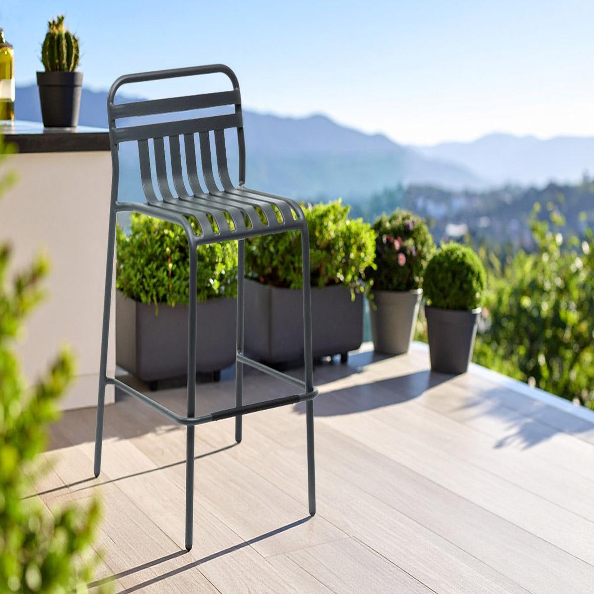 Voir la diapositive 2 : Jardiline Tabouret de jardin haut miami avec dossier empilable - jardiline