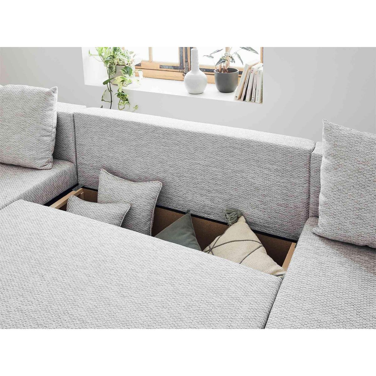 BEST MOBILIER Opale - canapé panoramique en u - 7 places - convertible - avec coffre - en tissu et simili