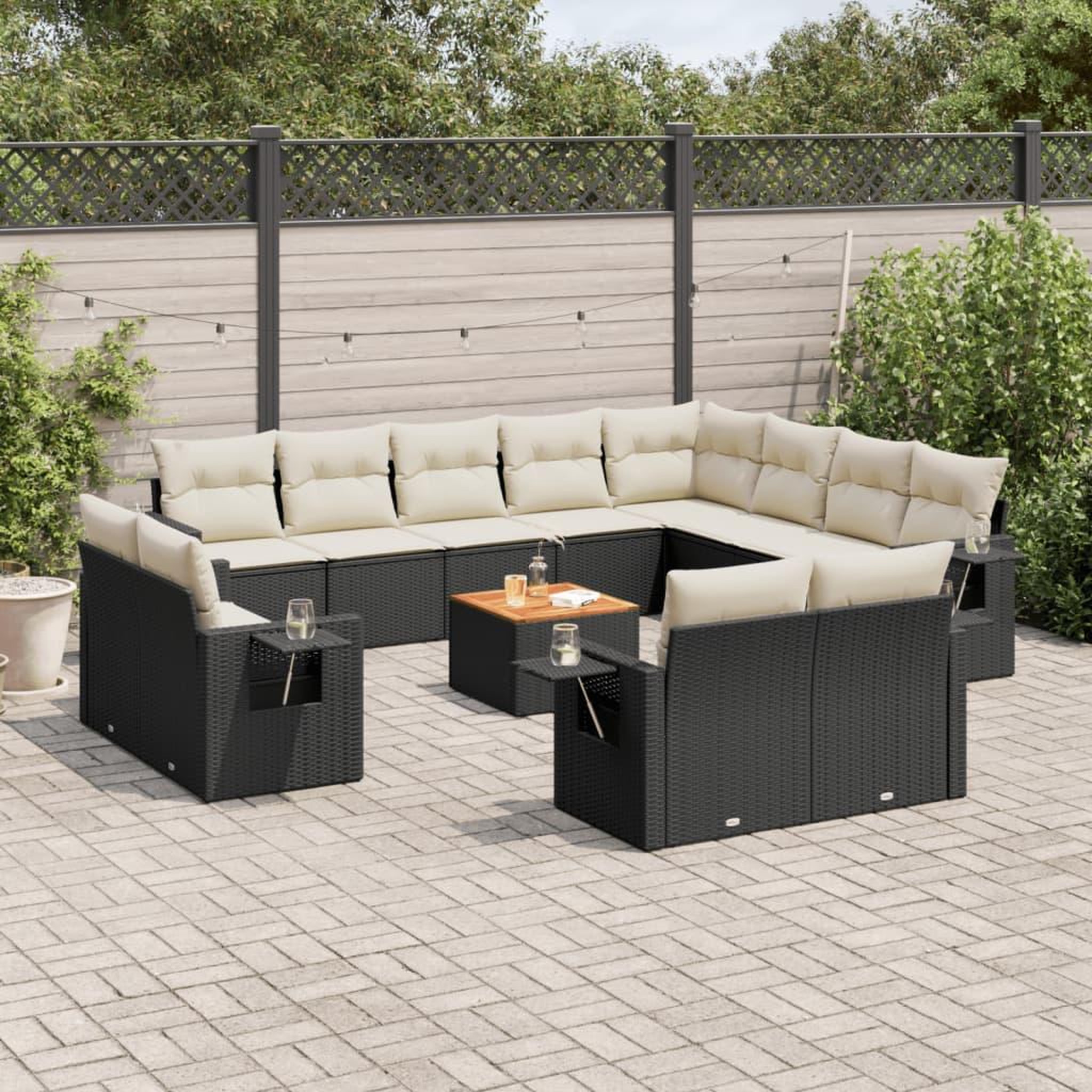 VIDAXL Salon de jardin avec coussins 13 pcs noir resine tressee
