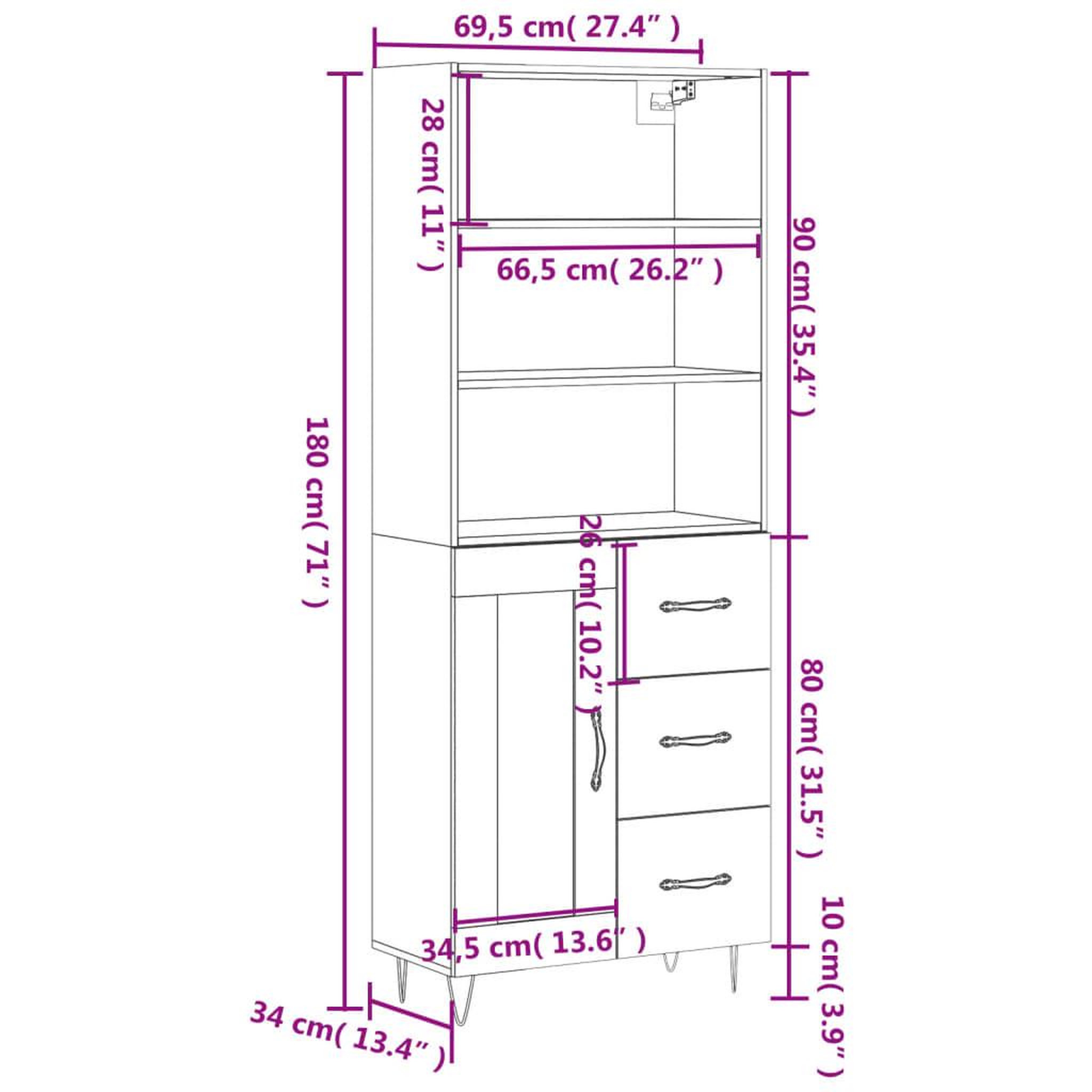 Voir la diapositive 6 : VIDAXL Buffet haut Gris beton 69,5x34x180 cm Bois d'ingenierie