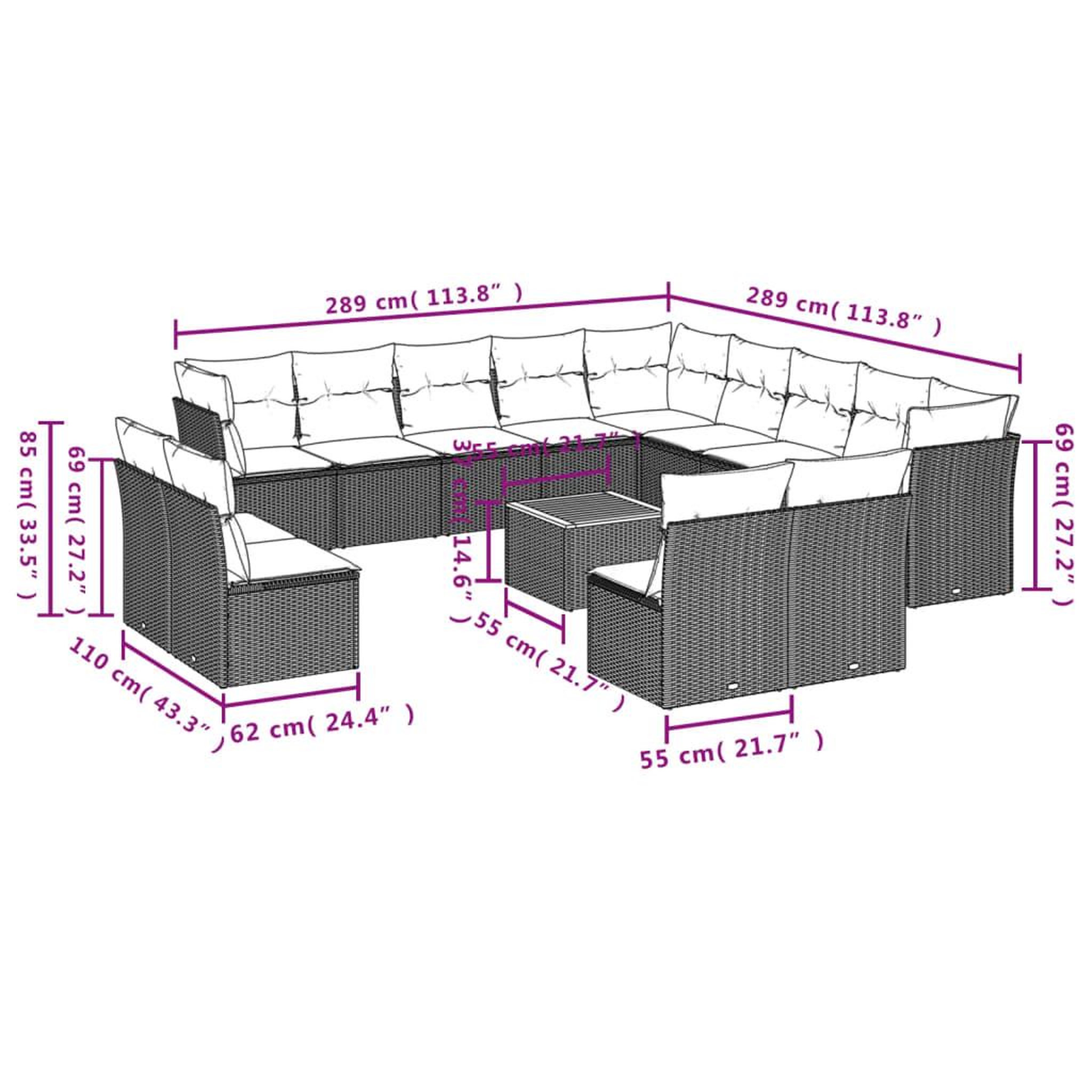 Voir la diapositive 3 : VIDAXL Salon de jardin avec coussins 14 pcs noir resine tressee