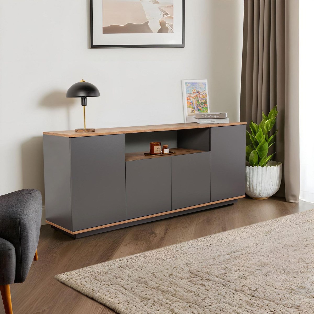 Habitat et Jardin Buffet en bois  Arista  - 180 x 44 x 75 cm - Gris anthracite