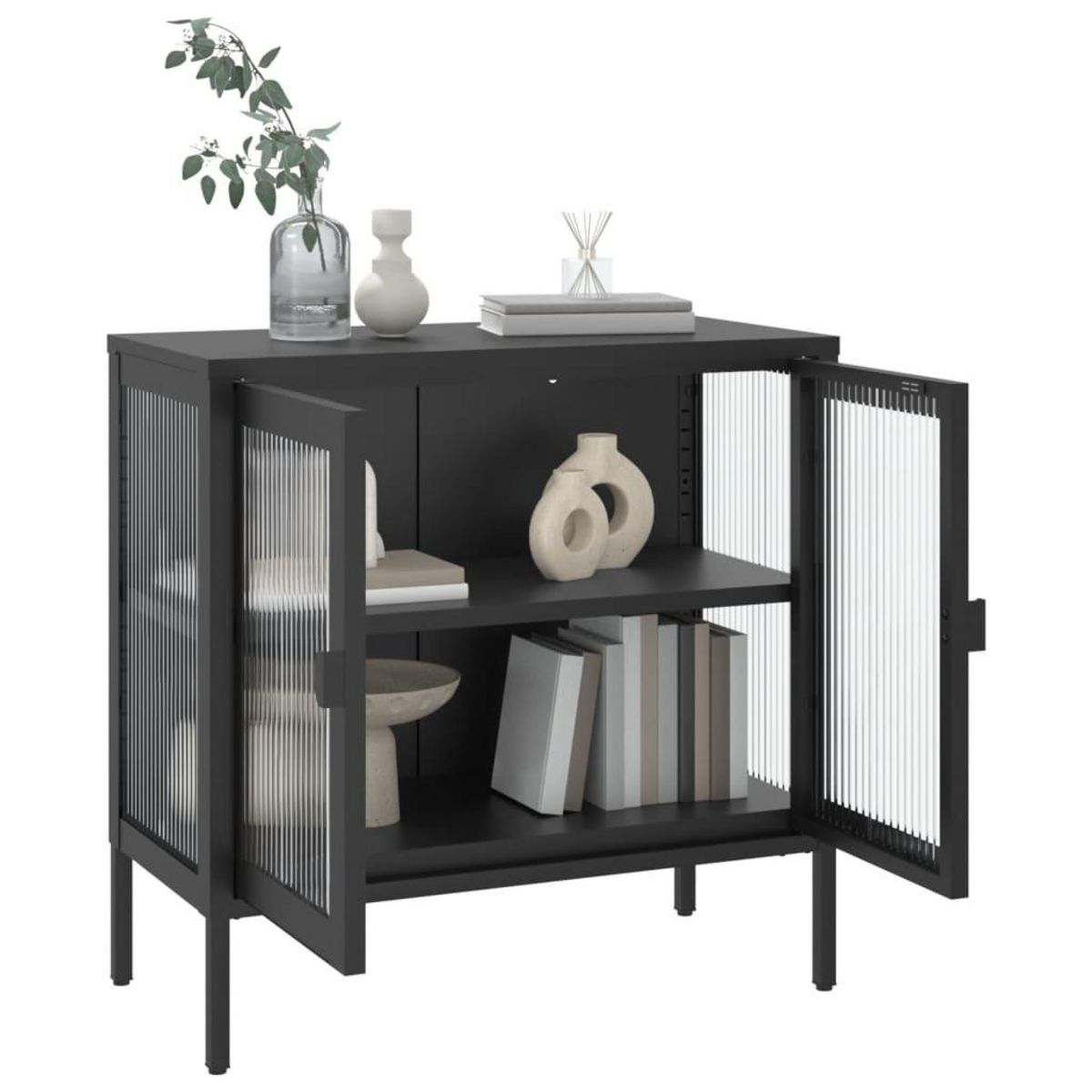 VIDAXL Buffet noir 70x35x70 cm verre et acier