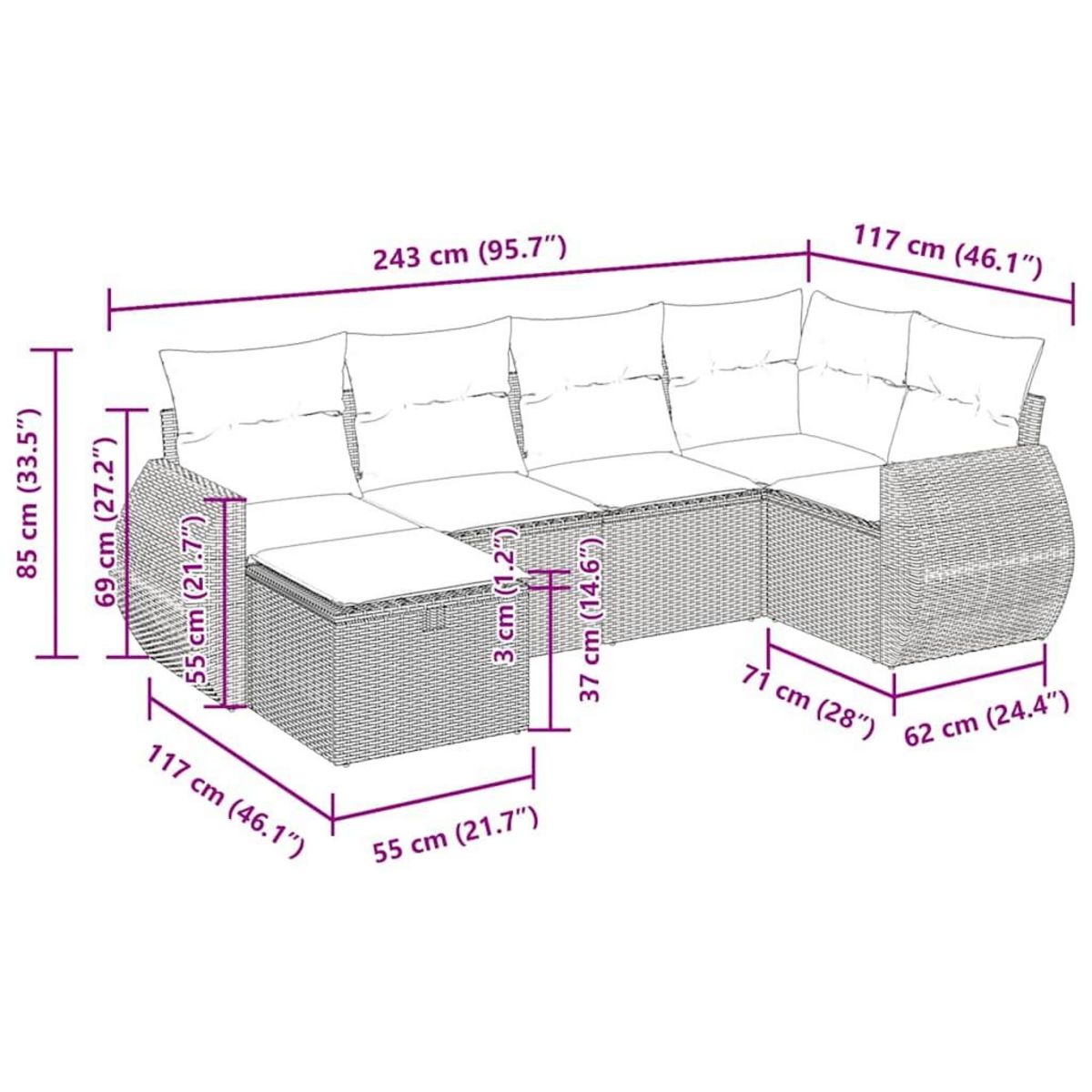 VIDAXL Salon de jardin 6 pcs avec coussins noir resine tressee