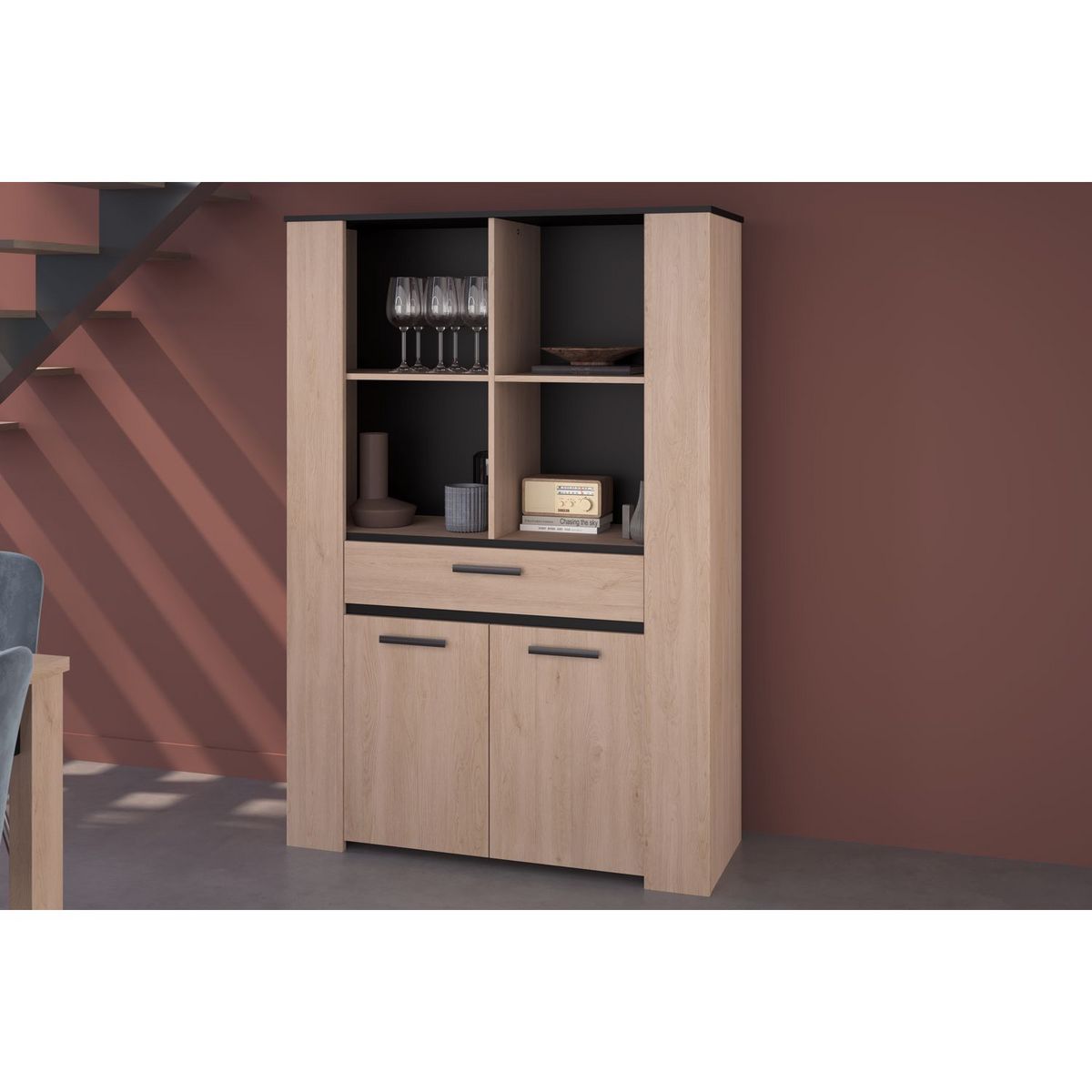 Buffet haut 4 niches 1 tiroir 2 portes LOLA