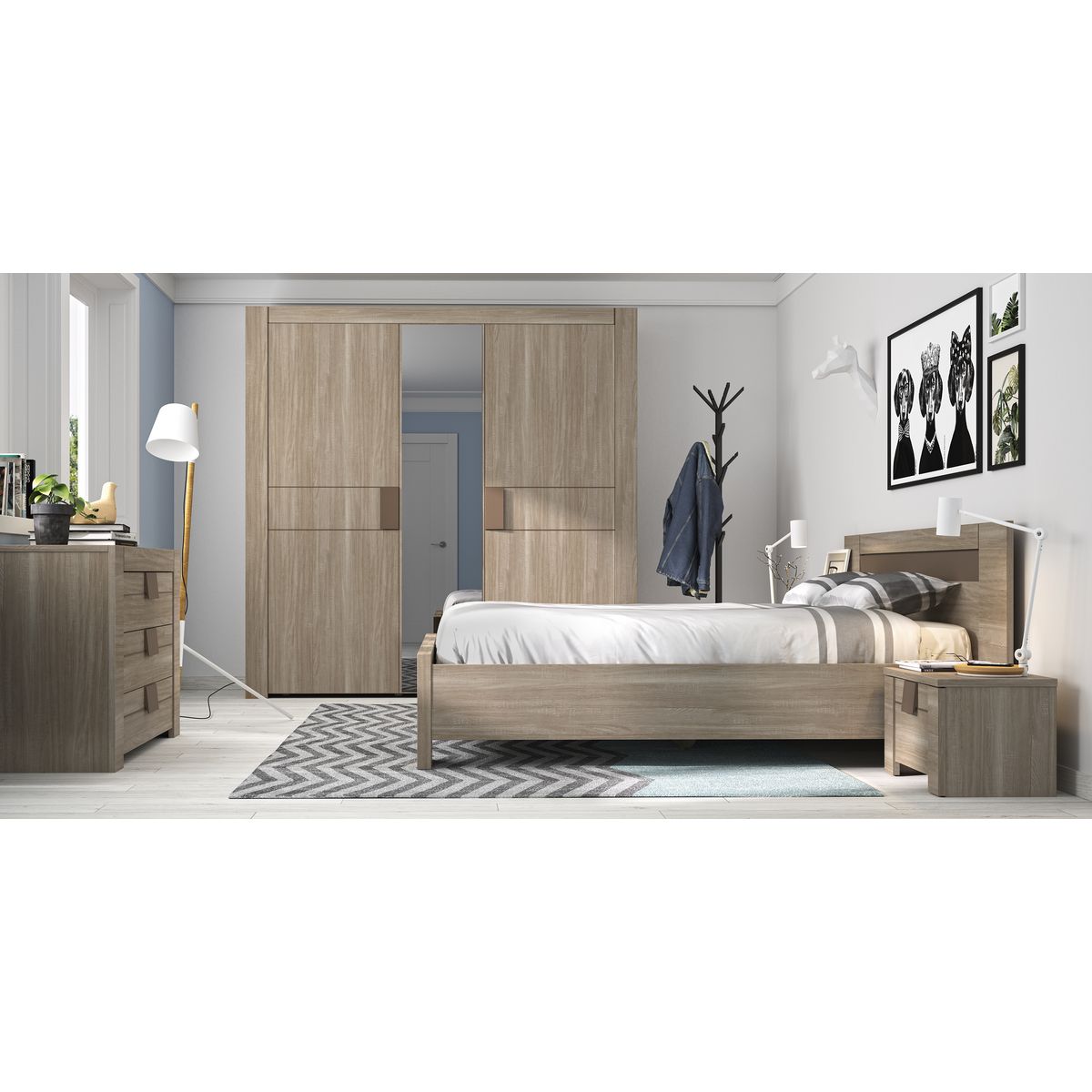 GAMI Armoire 3 portes battantes avec miroir L222cm ALLIANCE