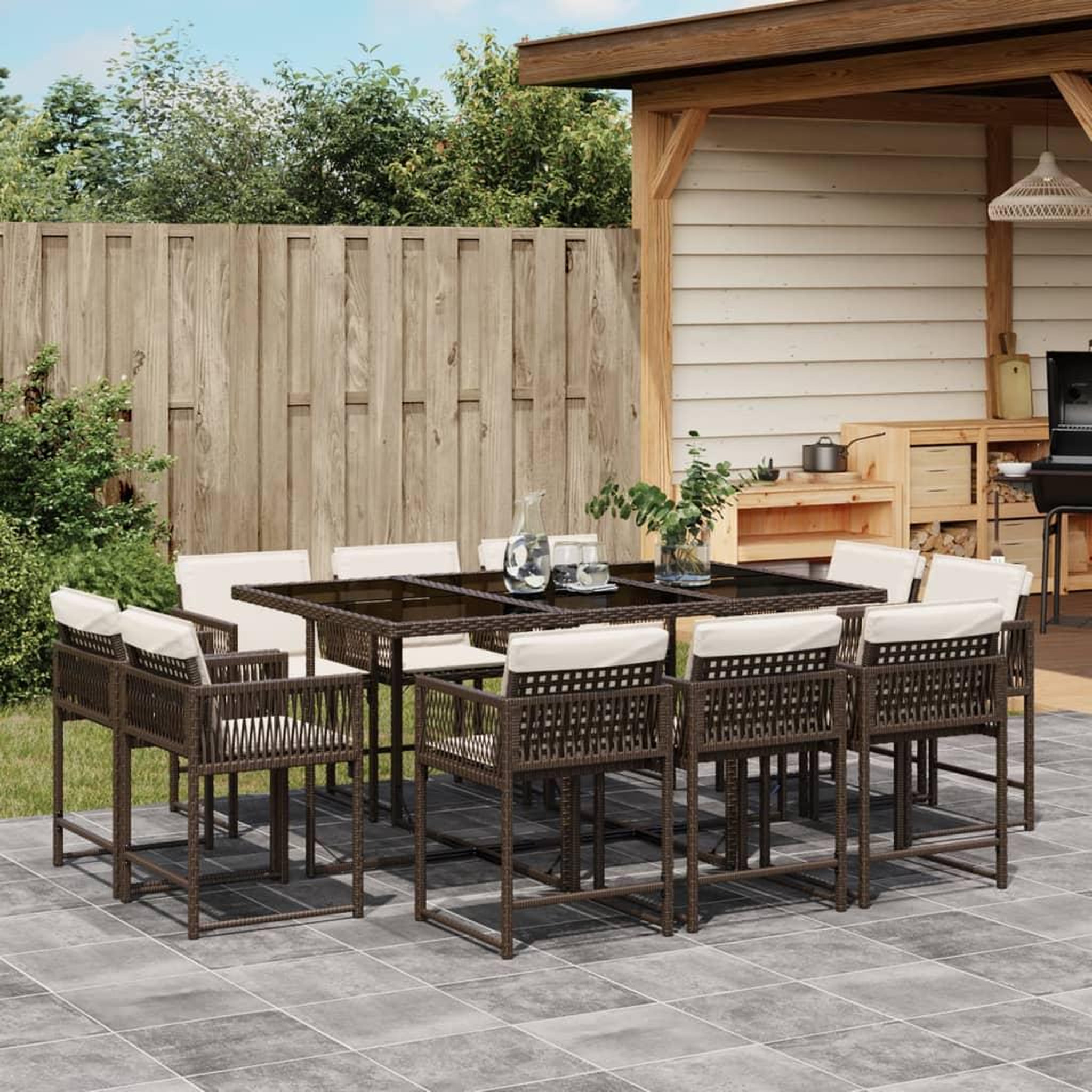 VIDAXL Ensemble a manger de jardin et coussins 11 pcs marron rotin