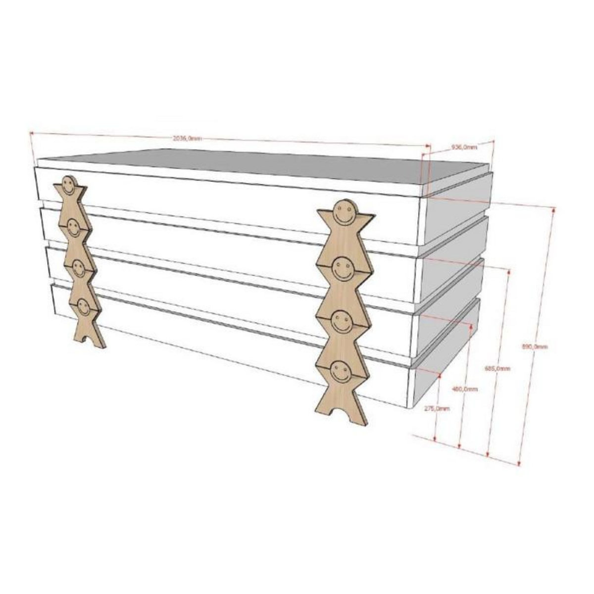 Paris Prix Lit Enfant en Bois  Modulo Smiley II  90x200cm Blanc