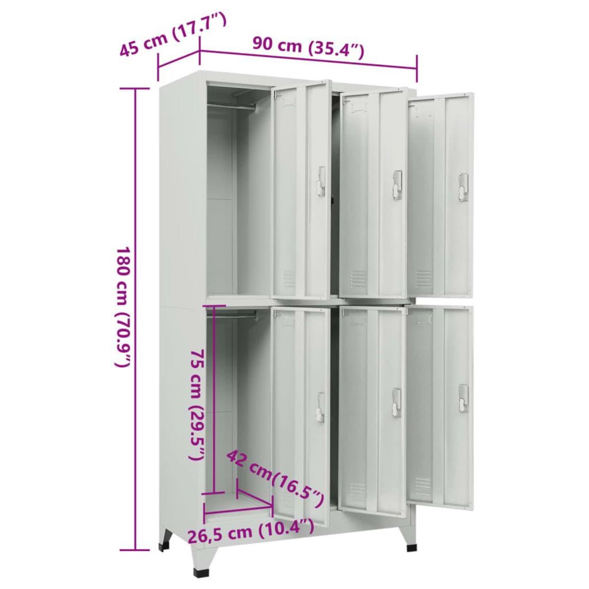 VIDAXL Armoire a casier avec 6 compartiments Acier 90x45x180 cm Gris