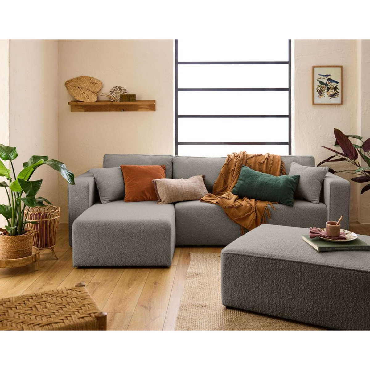 BEST MOBILIER Topaze - canapé d'angle réversible - 4 places - convertible avec coffre - en tissu bouclette