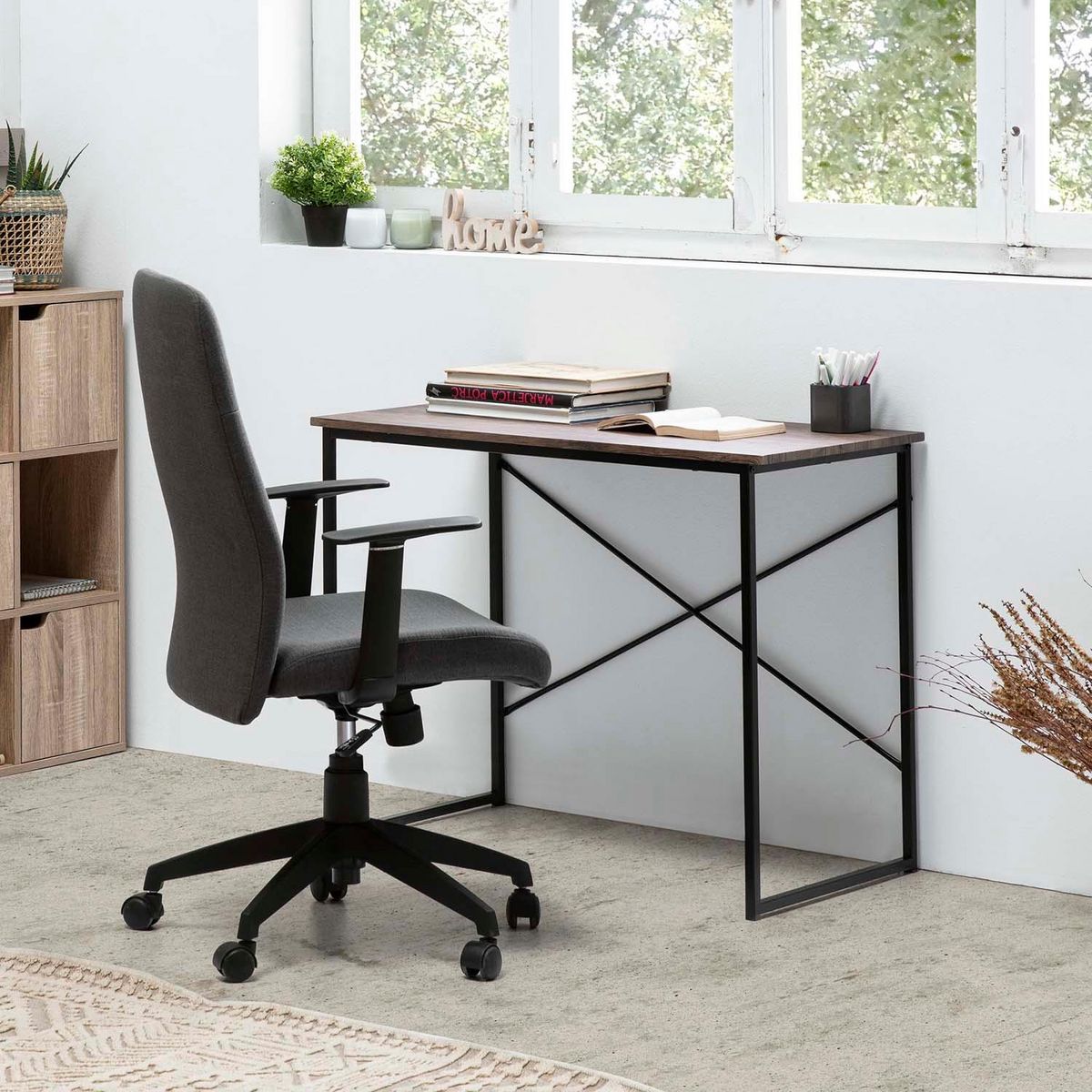 VS VENTA-STOCK Bureau Cáceres Noir,Table pour PC, Style Industriel, 90 cm Longueur